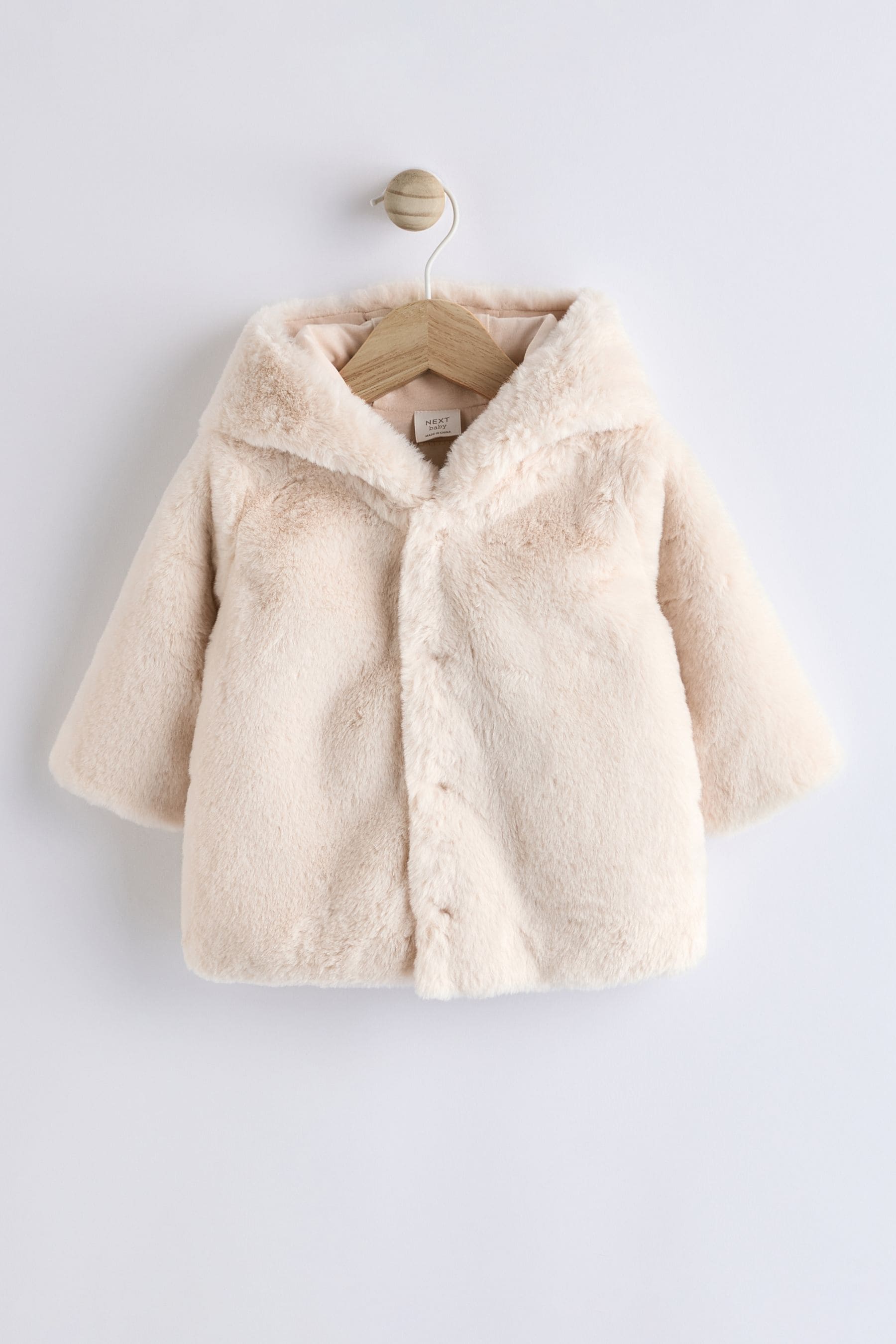 Ecru White Baby Cosy Hooded Faux Fur Jacket (0mths-2yrs)