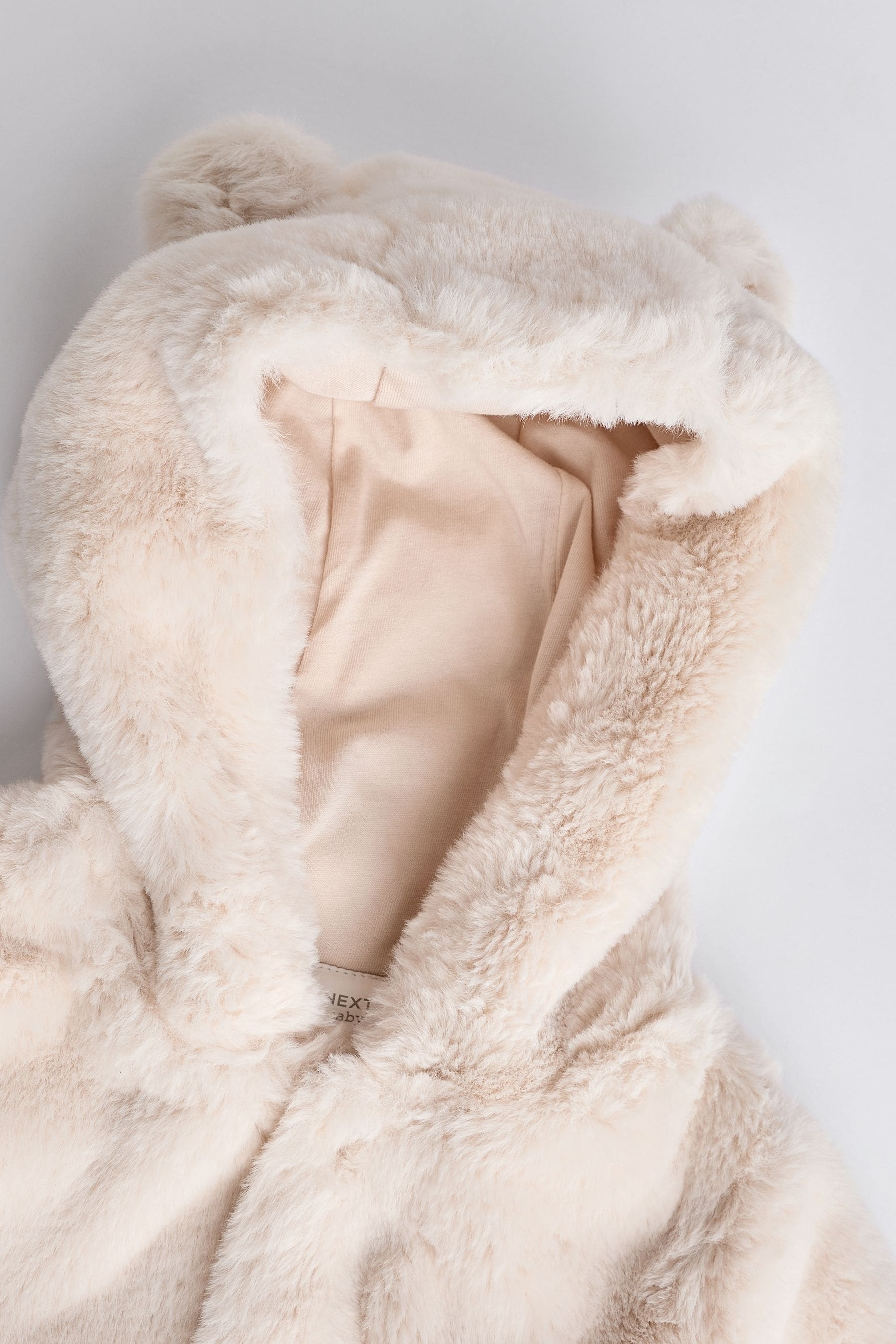 Ecru White Baby Cosy Hooded Faux Fur Jacket (0mths-2yrs)