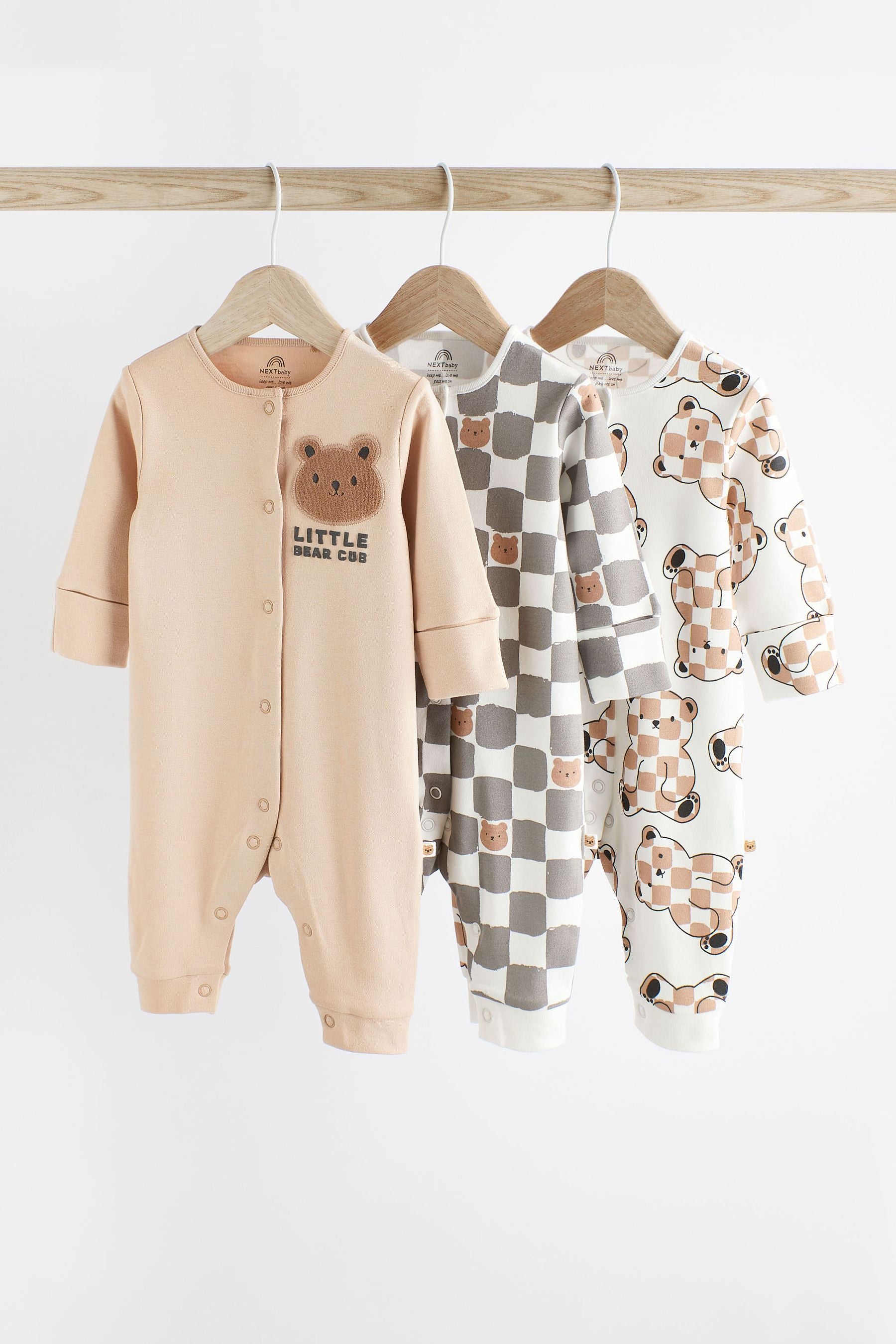 Neutral Bear Baby Footless Checkerboard Sleepsuits 3 Pack (0mths-3yrs)