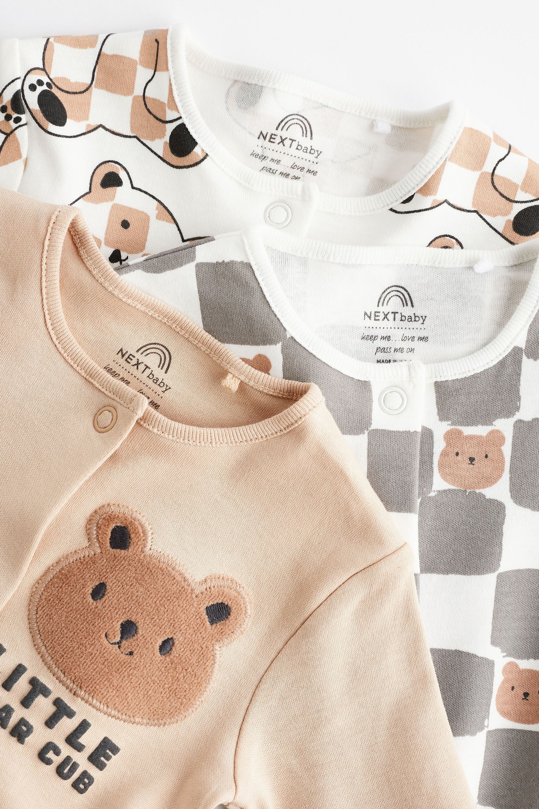 Neutral Bear Baby Footless Checkerboard Sleepsuits 3 Pack (0mths-3yrs)