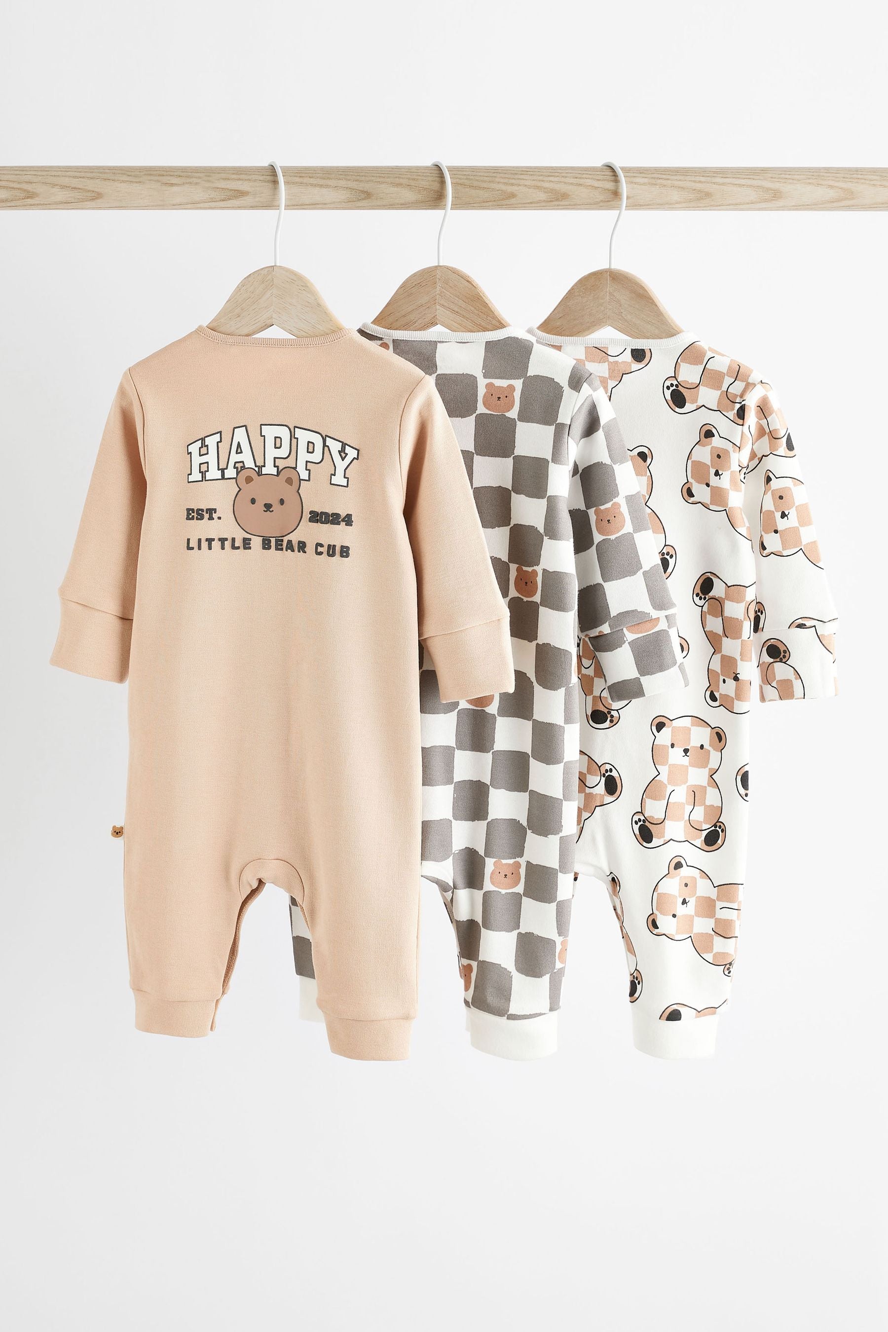 Neutral Bear Baby Footless Checkerboard Sleepsuits 3 Pack (0mths-3yrs)