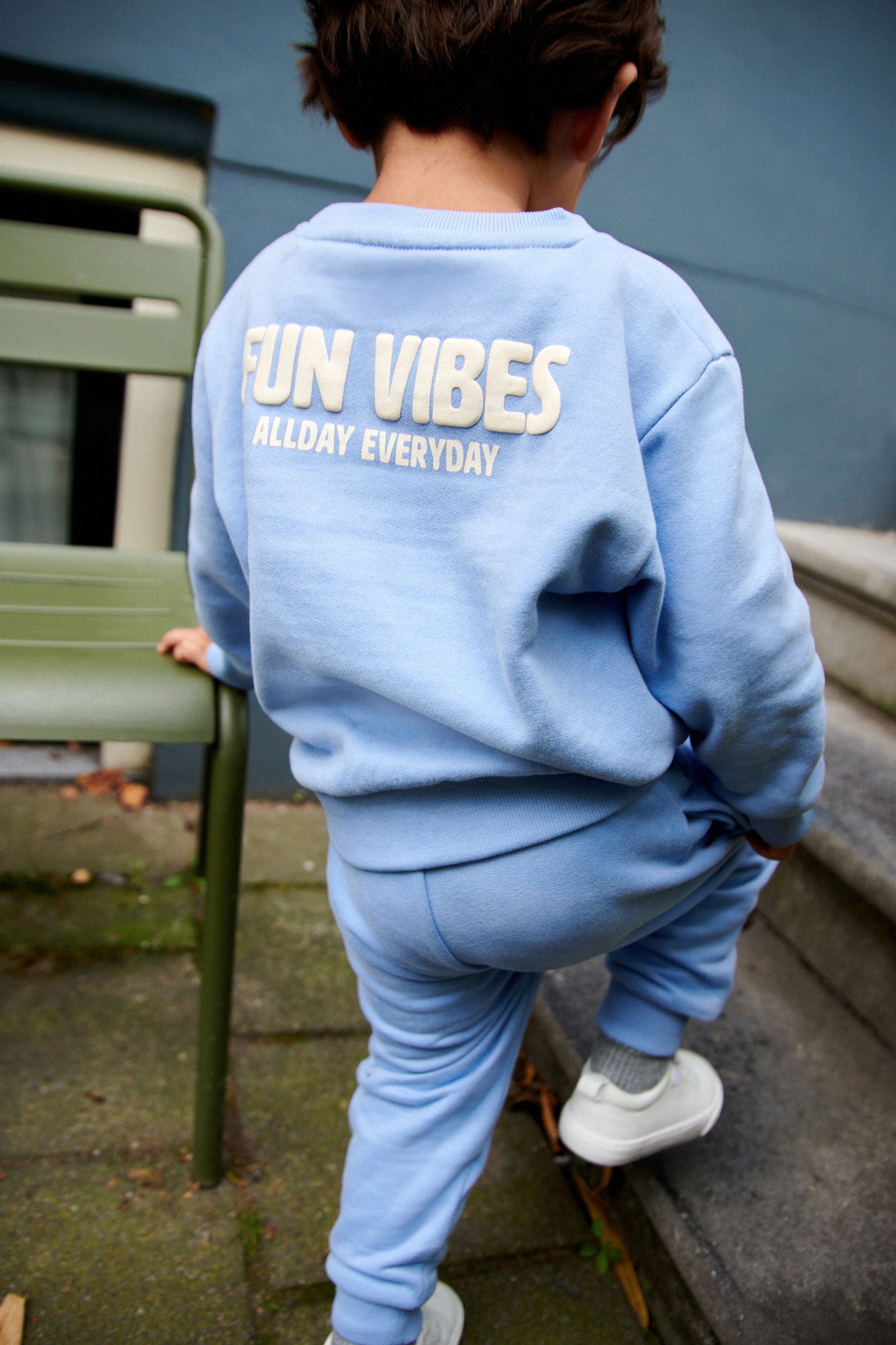 Light Blue Slogan 100% Cotton Sweatshirt And Joggers Set (3mths-7yrs)