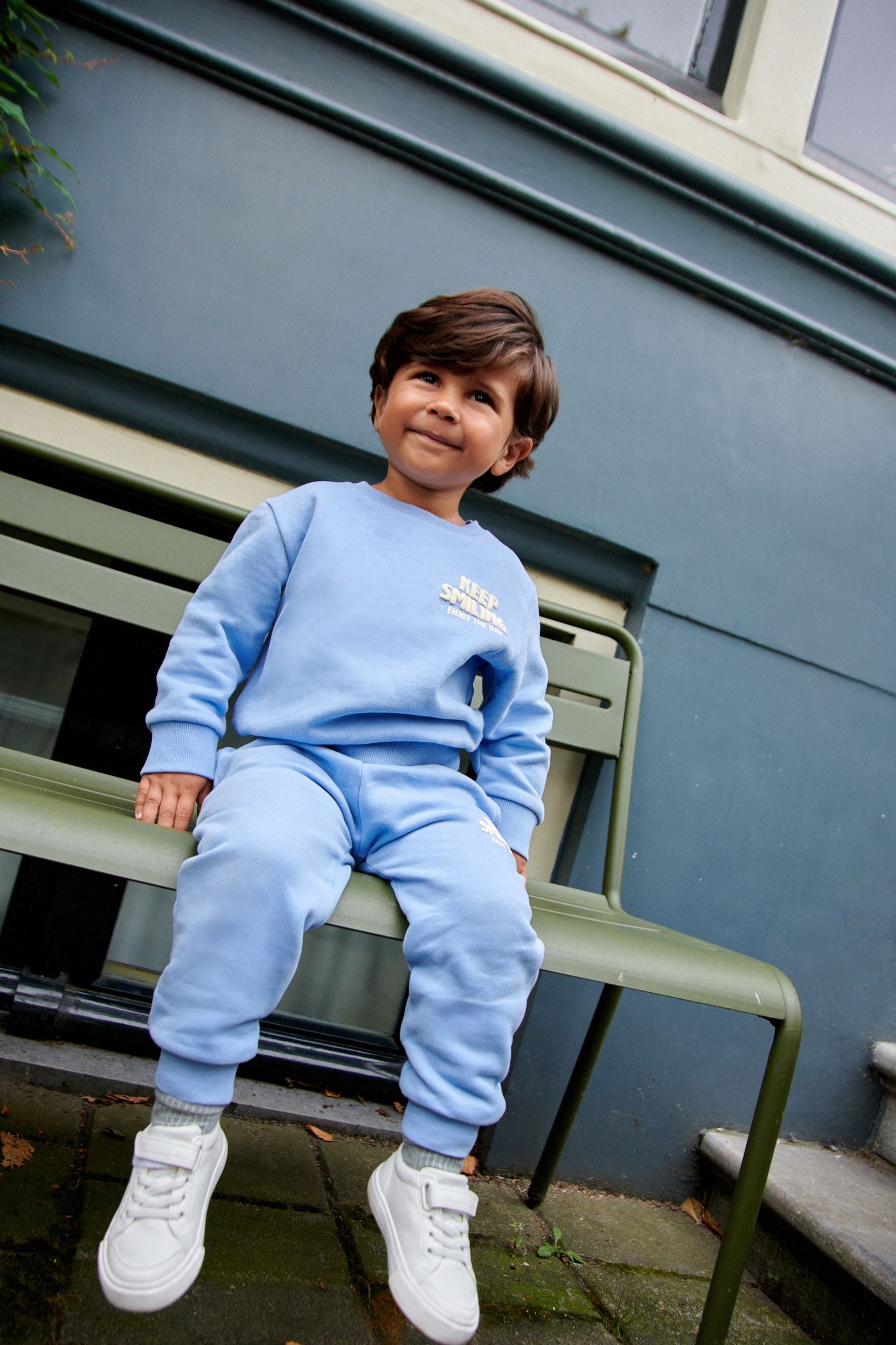 Light Blue Slogan 100% Cotton Sweatshirt And Joggers Set (3mths-7yrs)