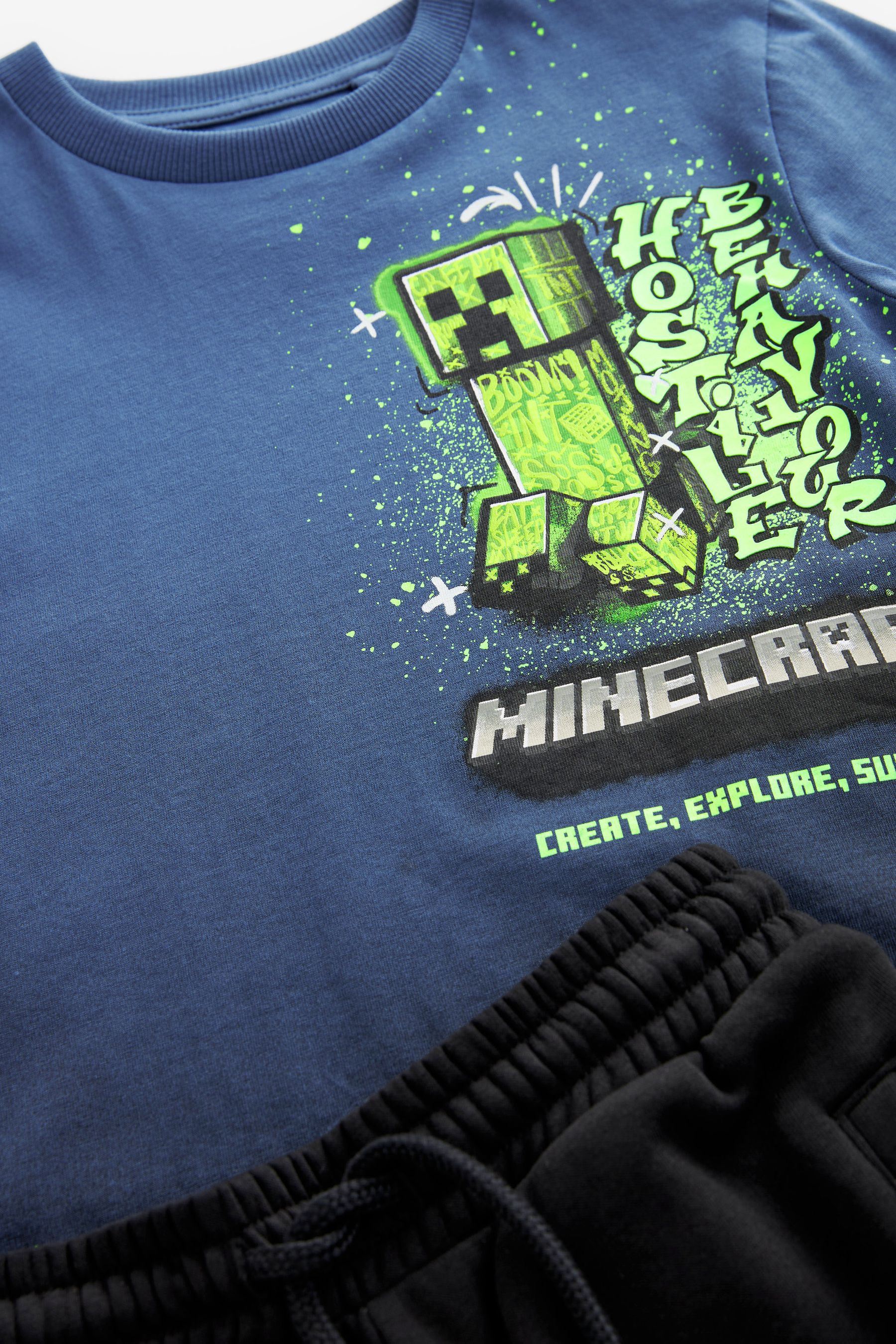 Black Minecraft T-Shirt and Joggers Set (4-16yrs)