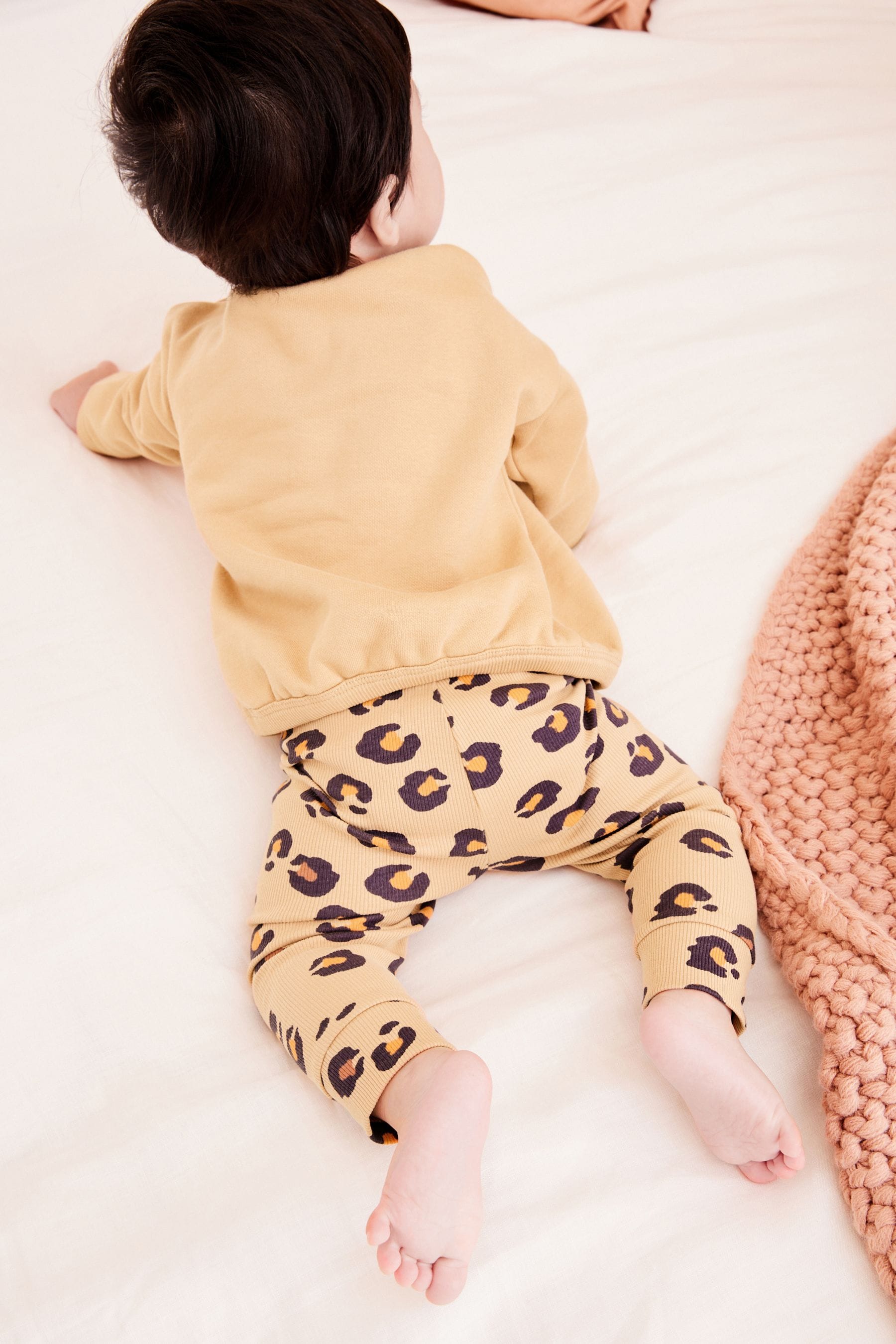 Brown Leopard Print Slogan Baby Cosy Sweater And Leggings 2 Piece Set