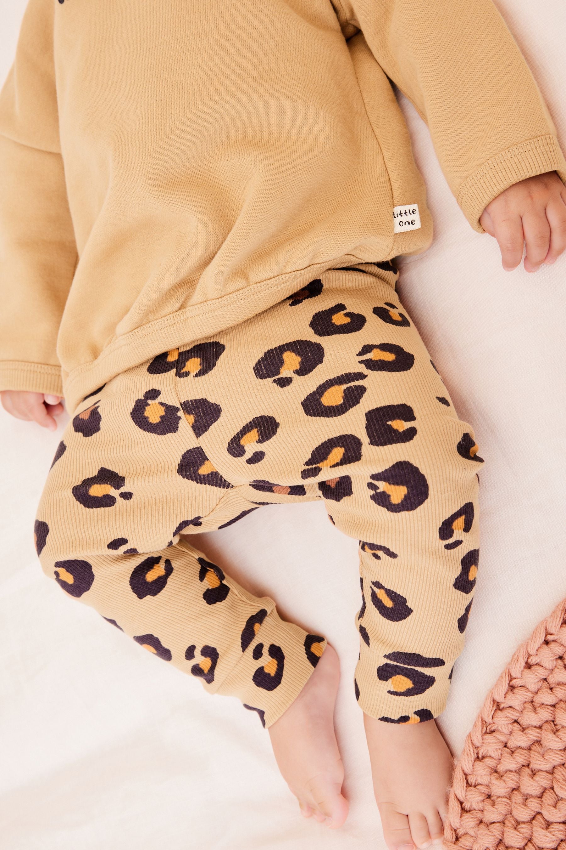 Brown Leopard Print Slogan Baby Cosy Sweater And Leggings 2 Piece Set