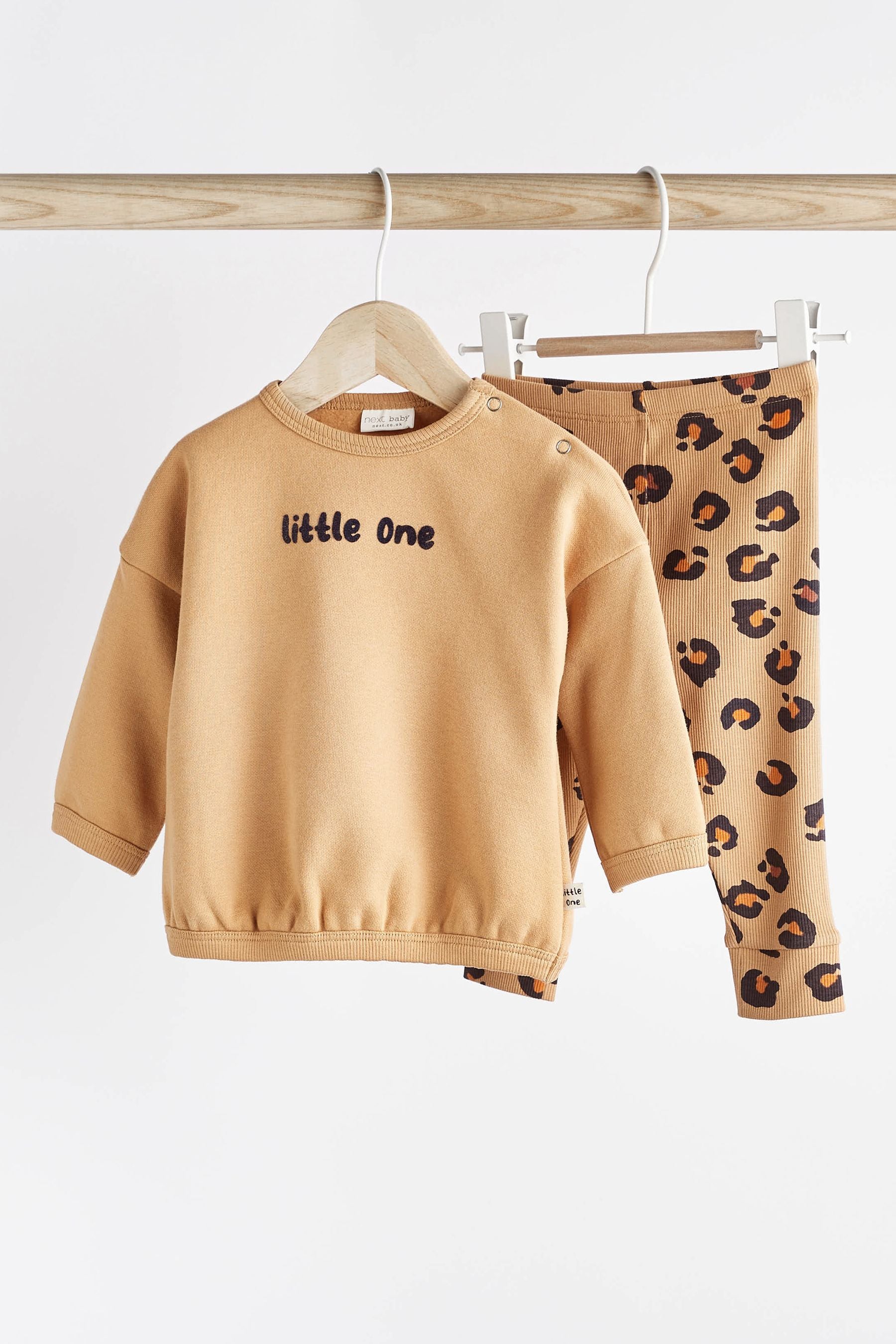 Brown Leopard Print Slogan Baby Cosy Sweater And Leggings 2 Piece Set