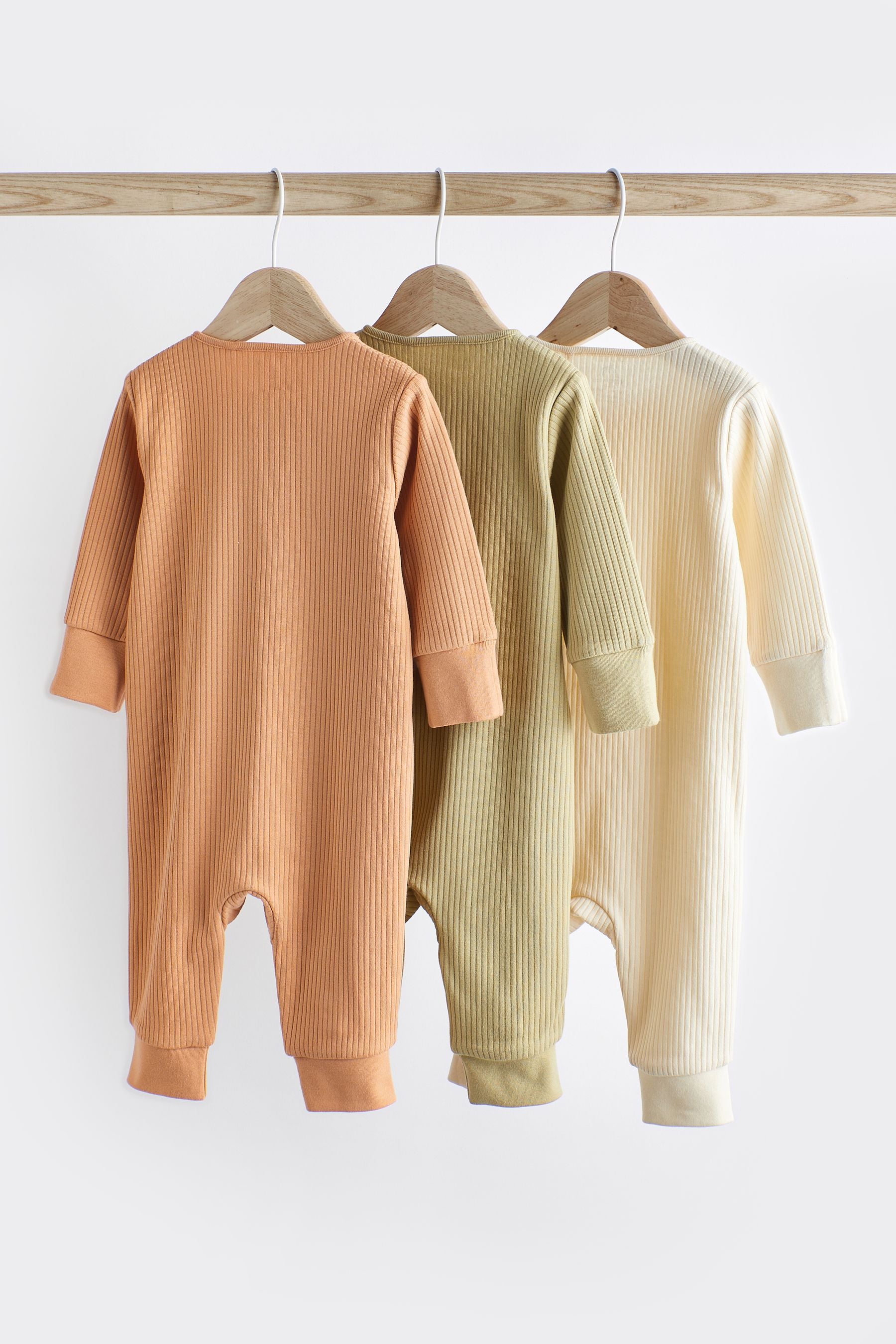 Sage Green 3 Pack Baby Sleepsuits (0mths-3yrs)