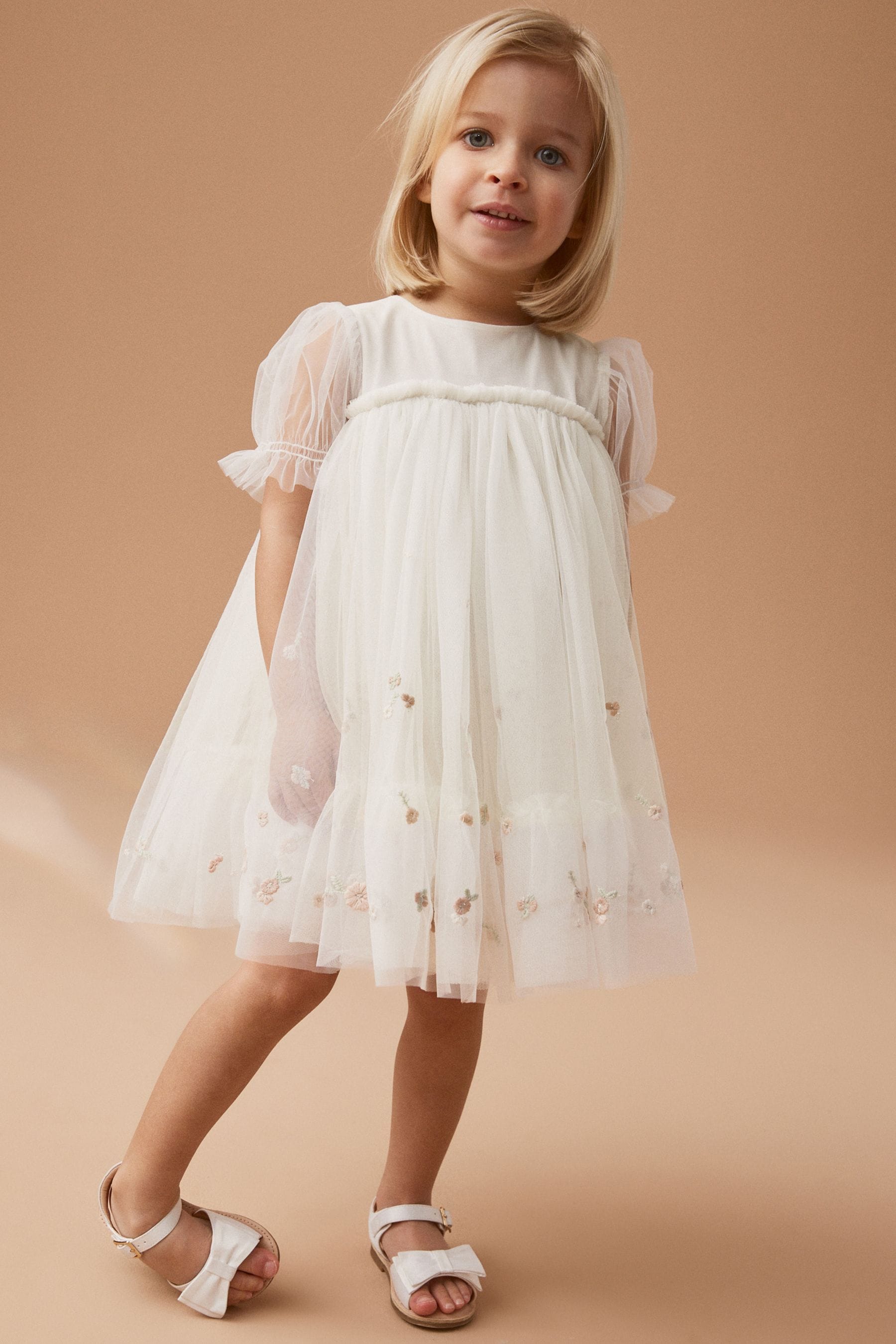 Cream Embroidered Mesh Party Dress (3mths-7yrs)