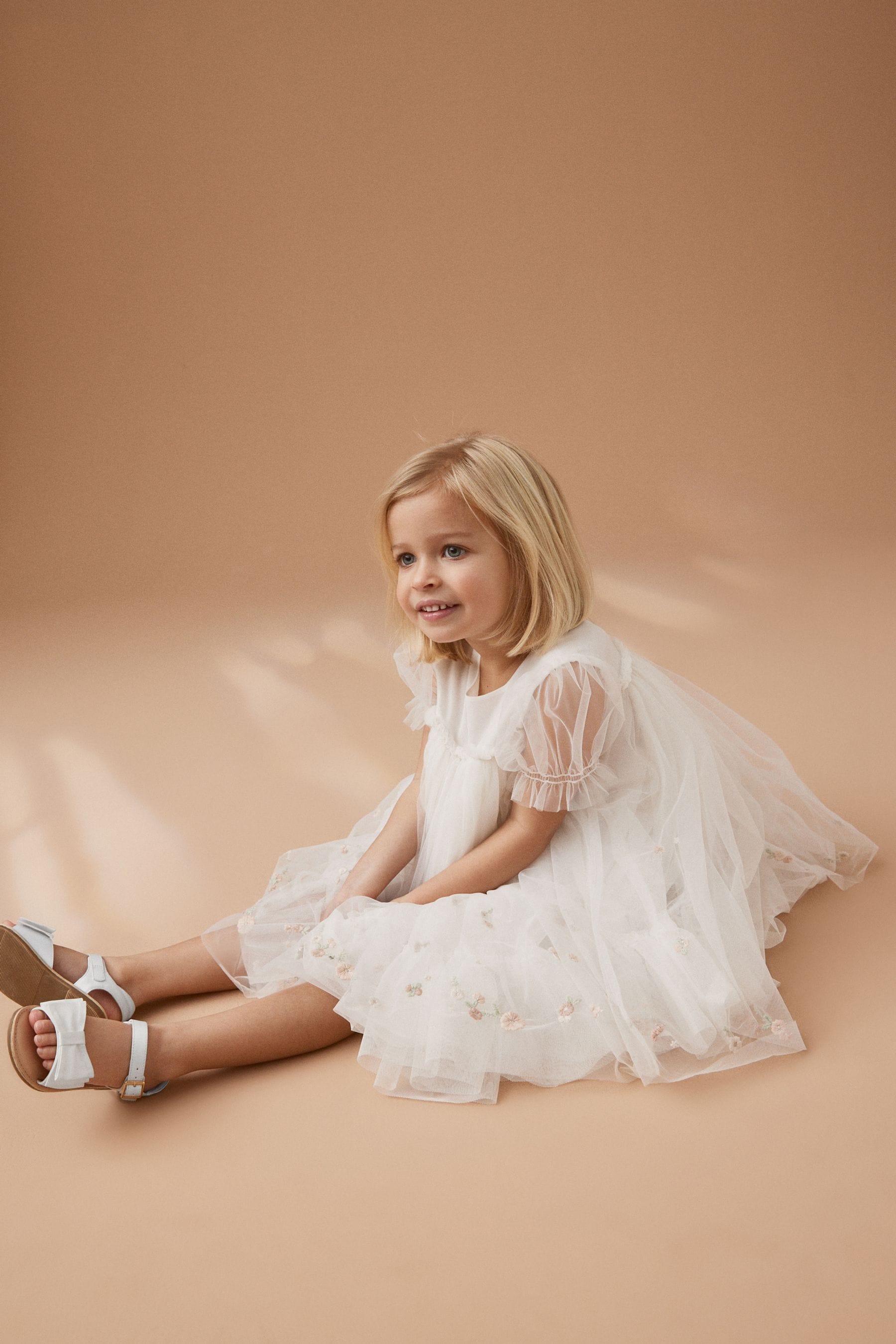 Cream Embroidered Mesh Party Dress (3mths-7yrs)