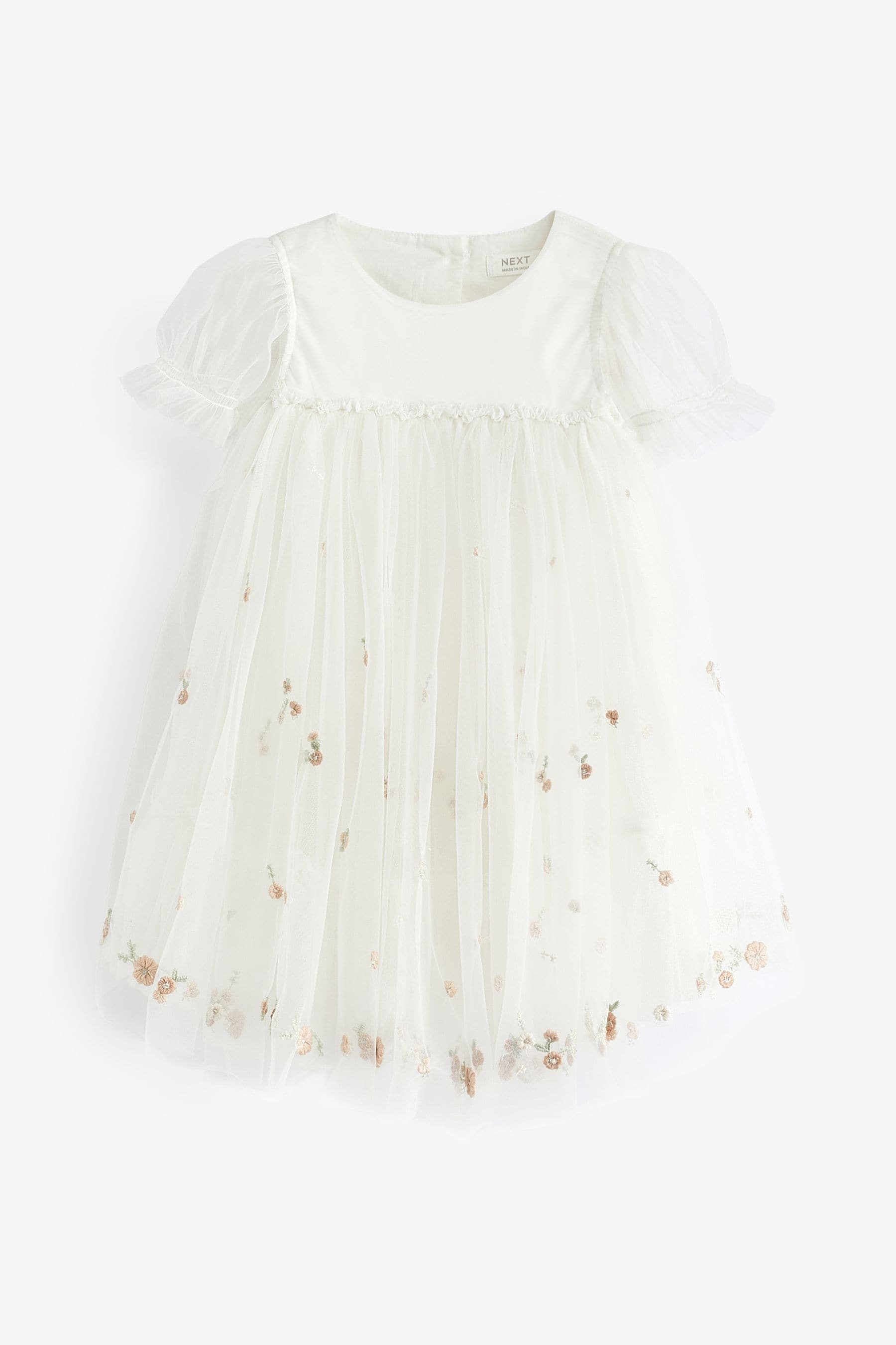 Cream Embroidered Mesh Party Dress (3mths-7yrs)