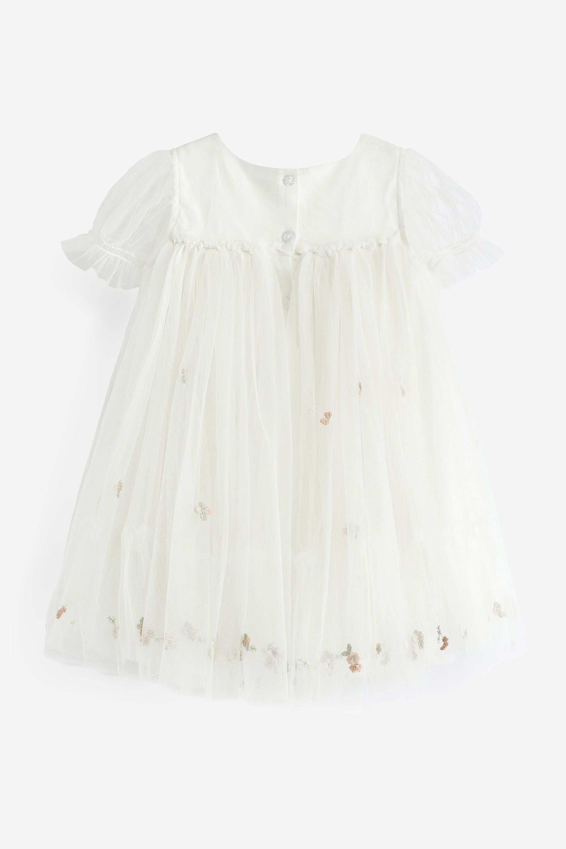 Cream Embroidered Mesh Party Dress (3mths-7yrs)