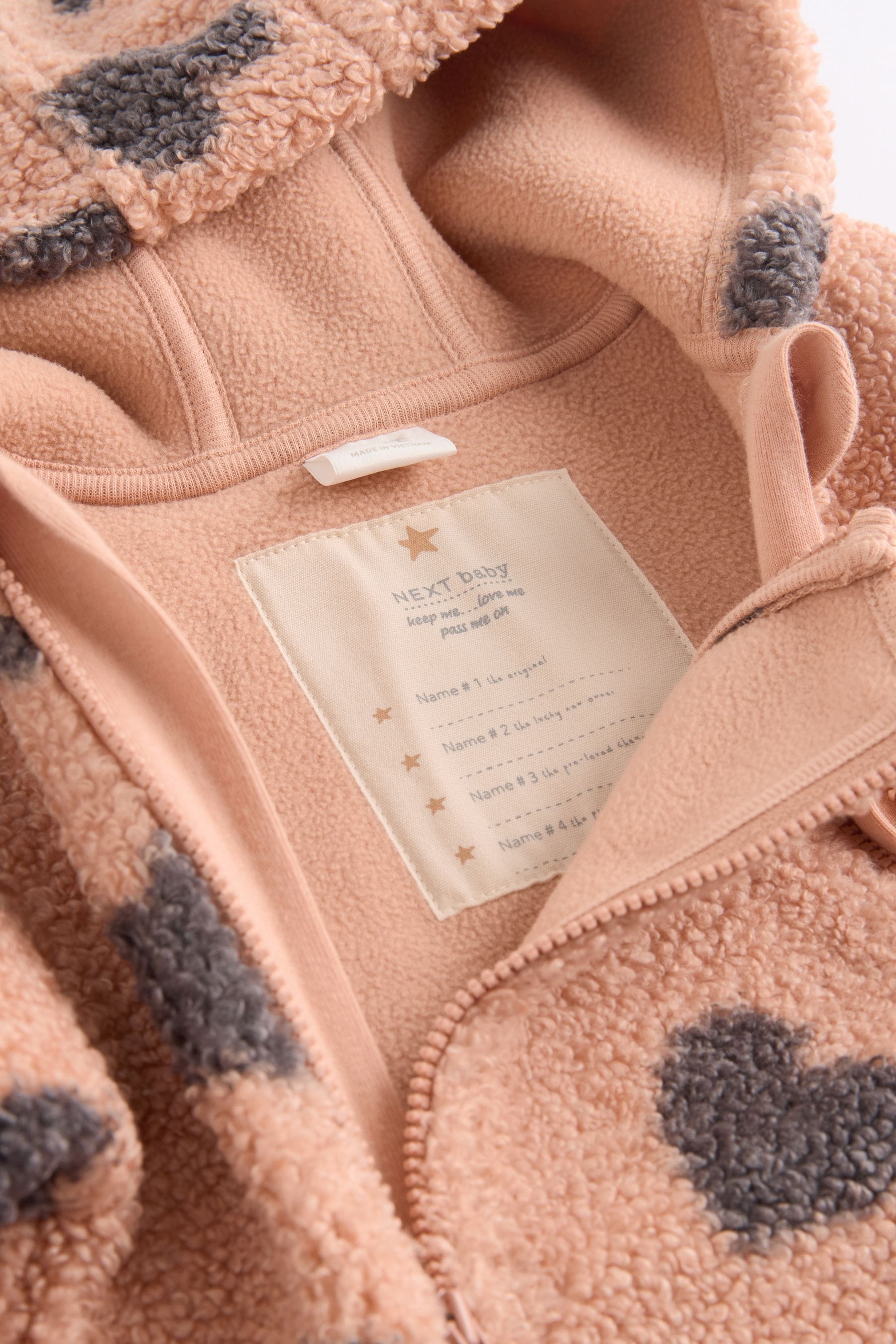 Tan Brown Heart Print Baby Borg Fleece All-In-One Pramsuit (0mths-2yrs)