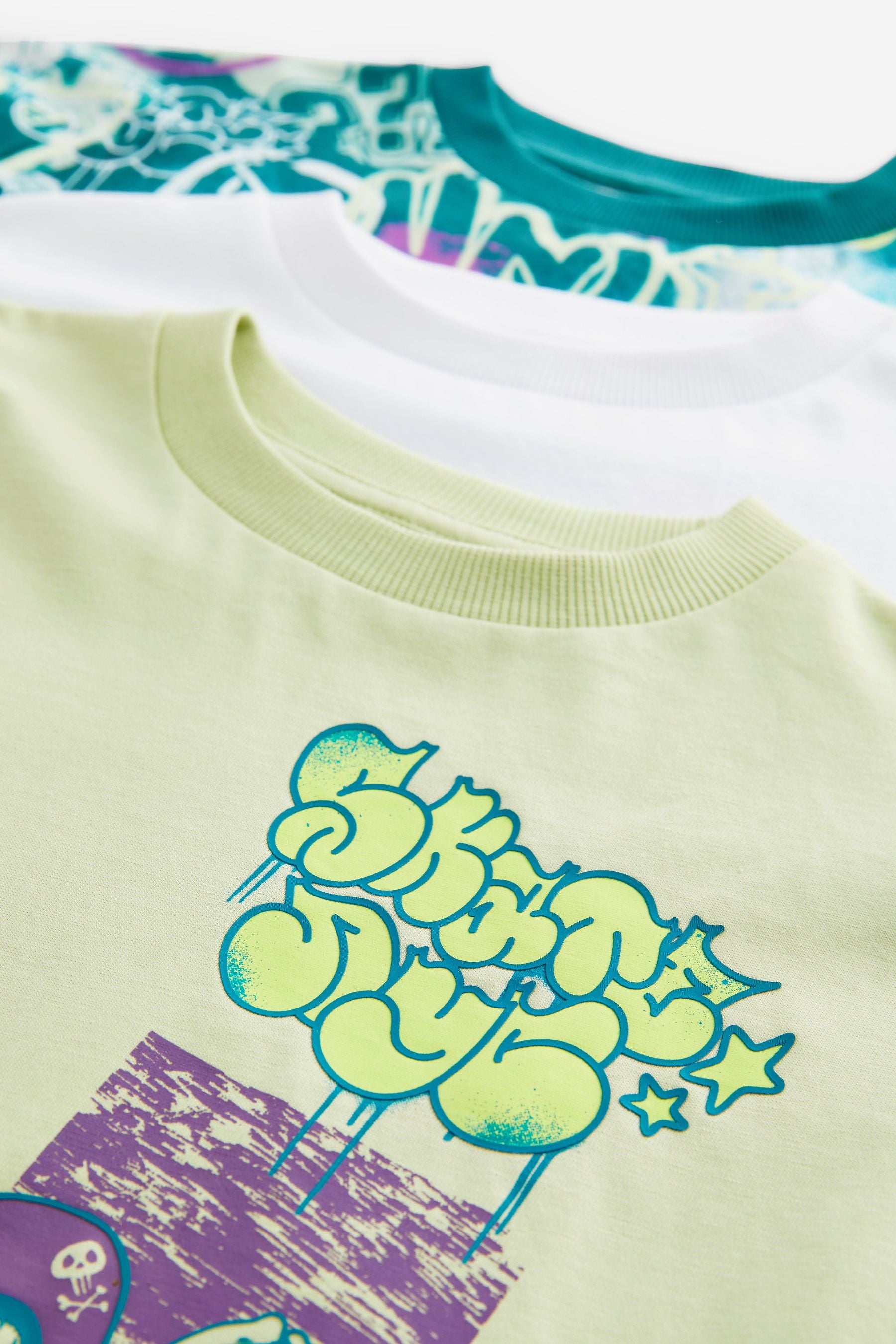 Lime Green/White Graffiti Relaxed Fit Graphic 100% Cotton Short Sleeve T-Shirts 3 Pack (3-16yrs)