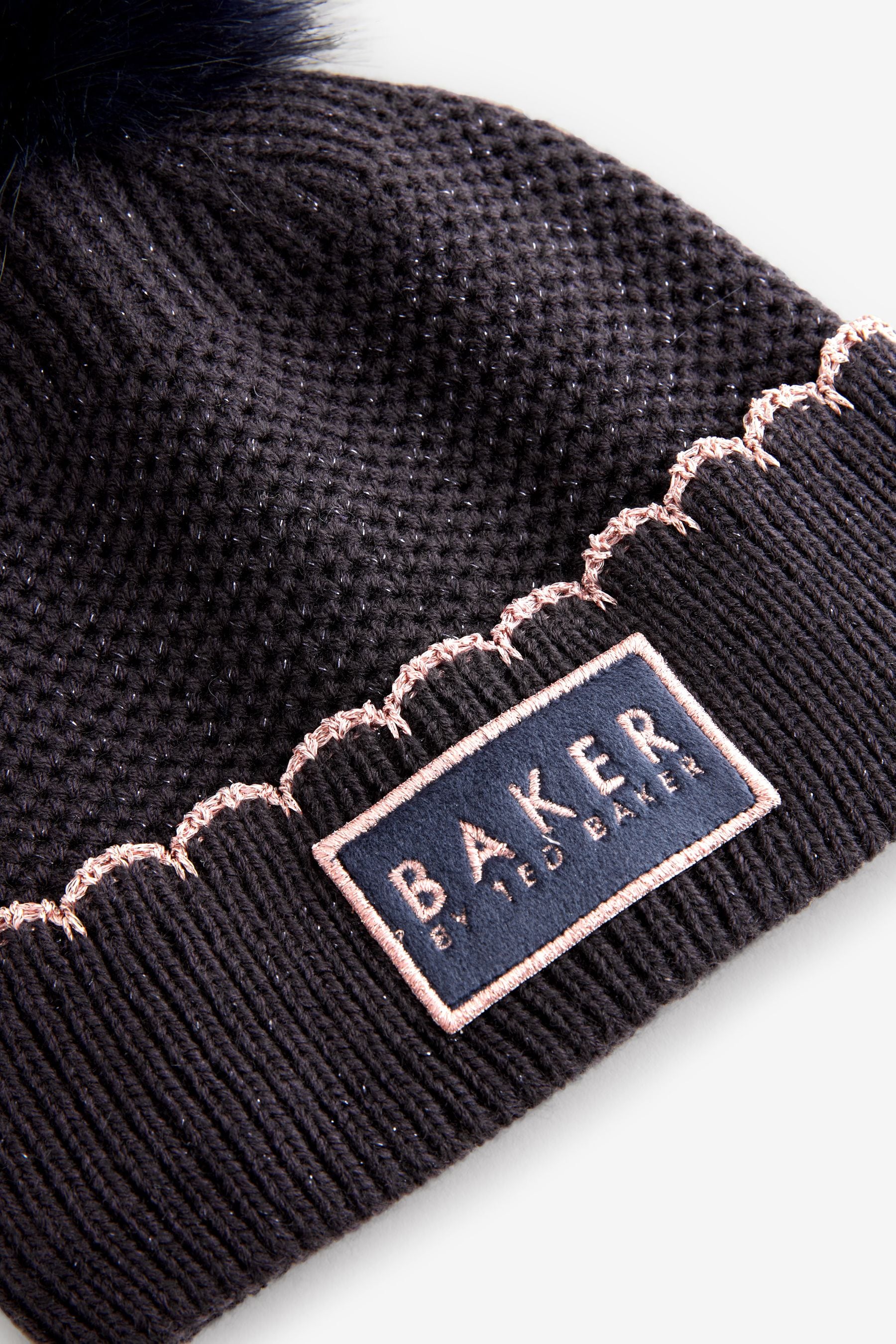 Baker by Ted baker Girls Navy Pom Beanie and Gloves Set