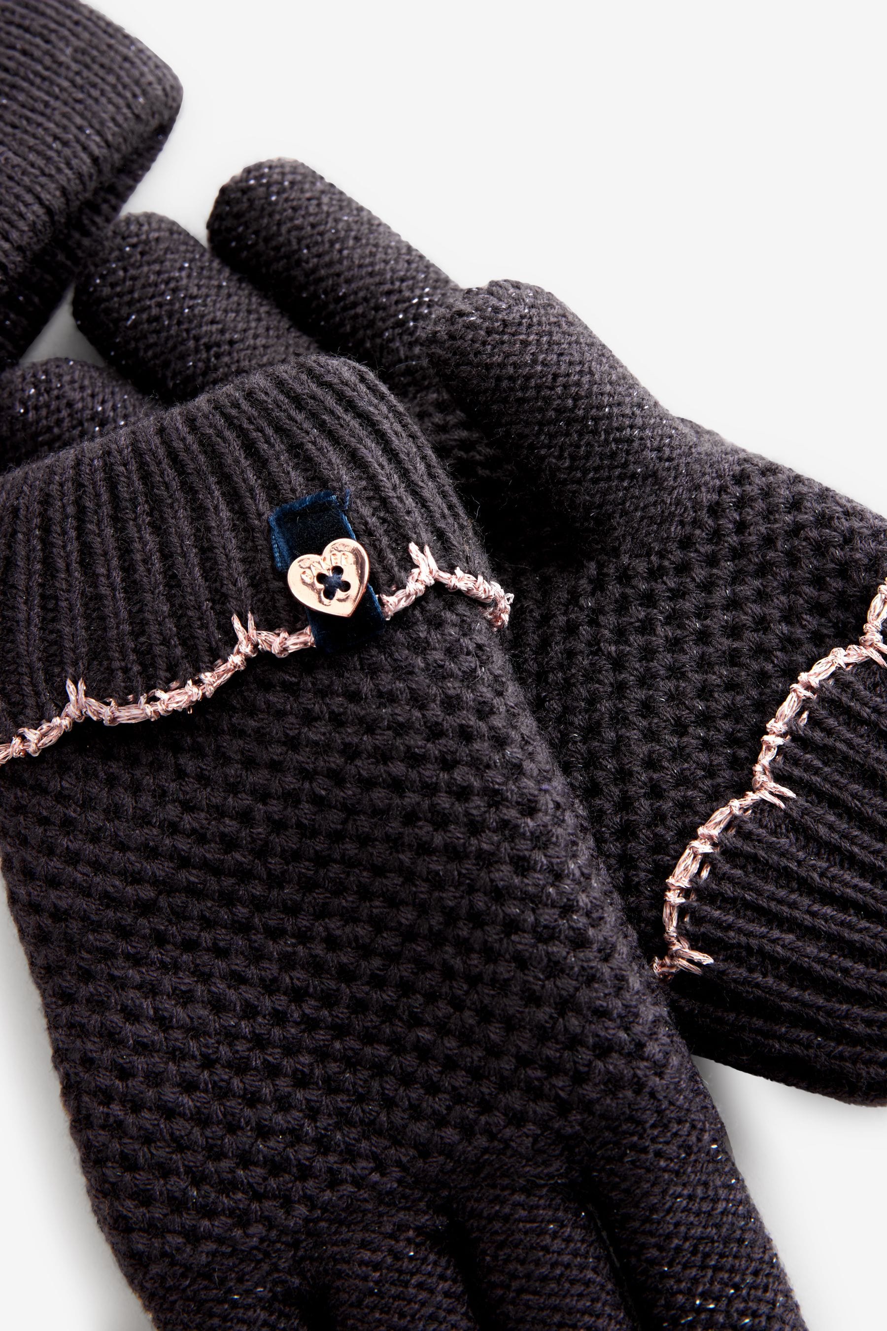 Baker by Ted baker Girls Navy Pom Beanie and Gloves Set