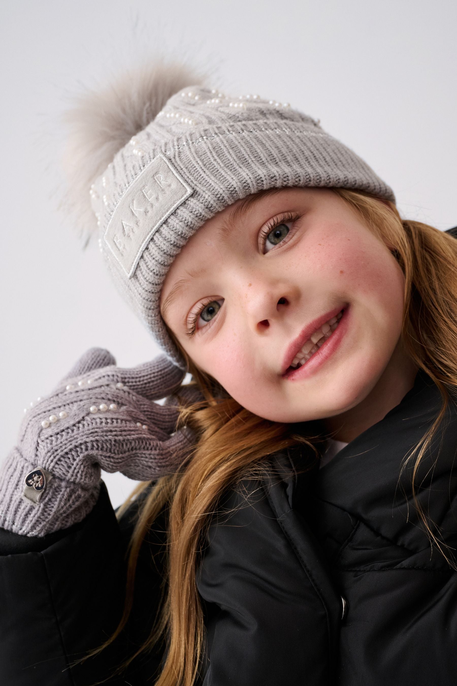 Baker by Ted Baker Girls Pink Knited Pom Hat And Gloves Set