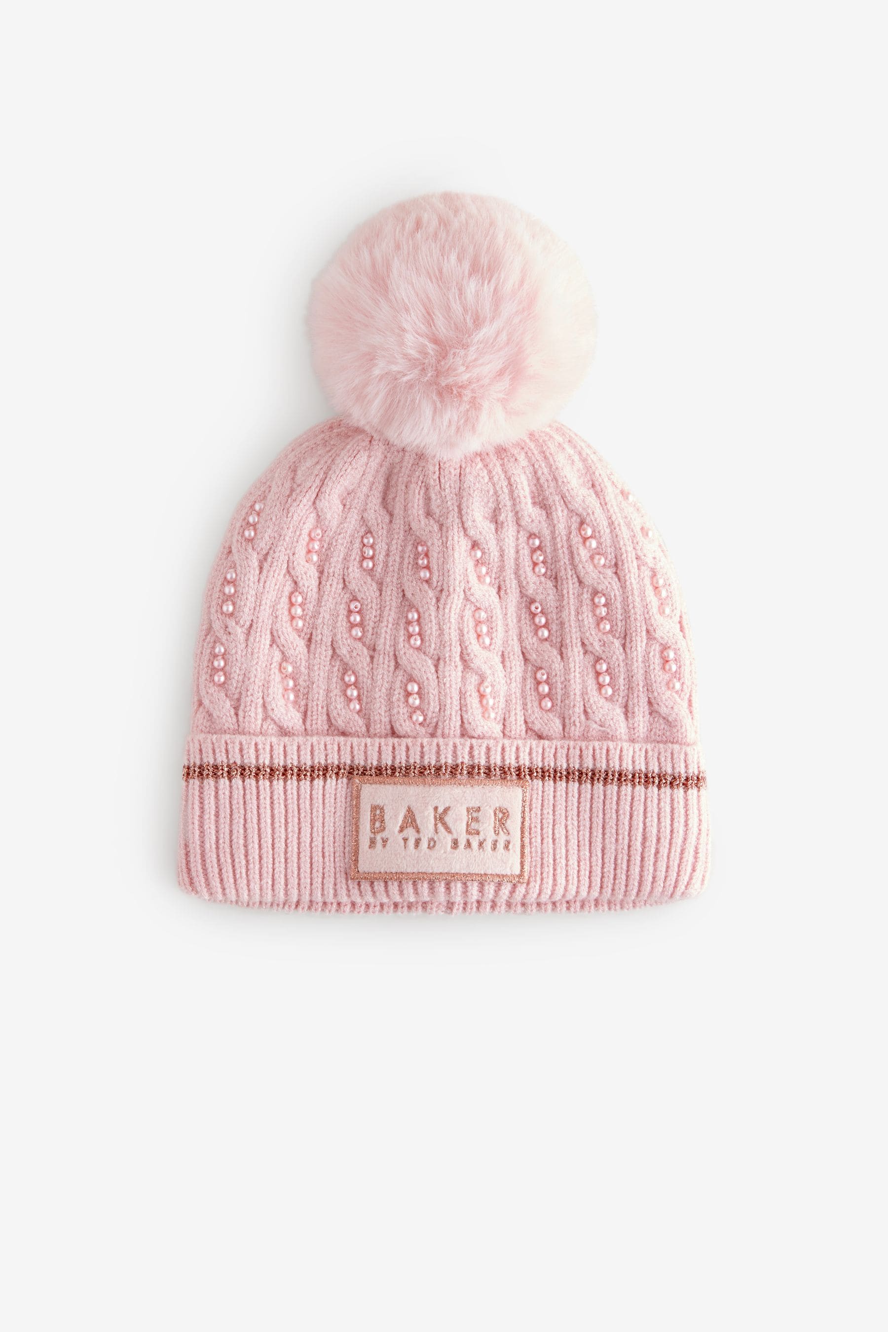 Baker by Ted Baker Girls Pink Knited Pom Hat And Gloves Set