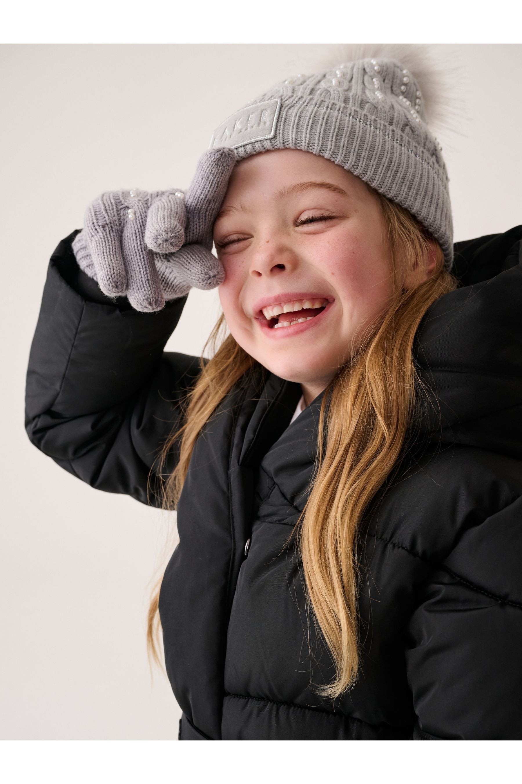 Baker by Ted Baker Girls Pink Knited Pom Hat And Gloves Set