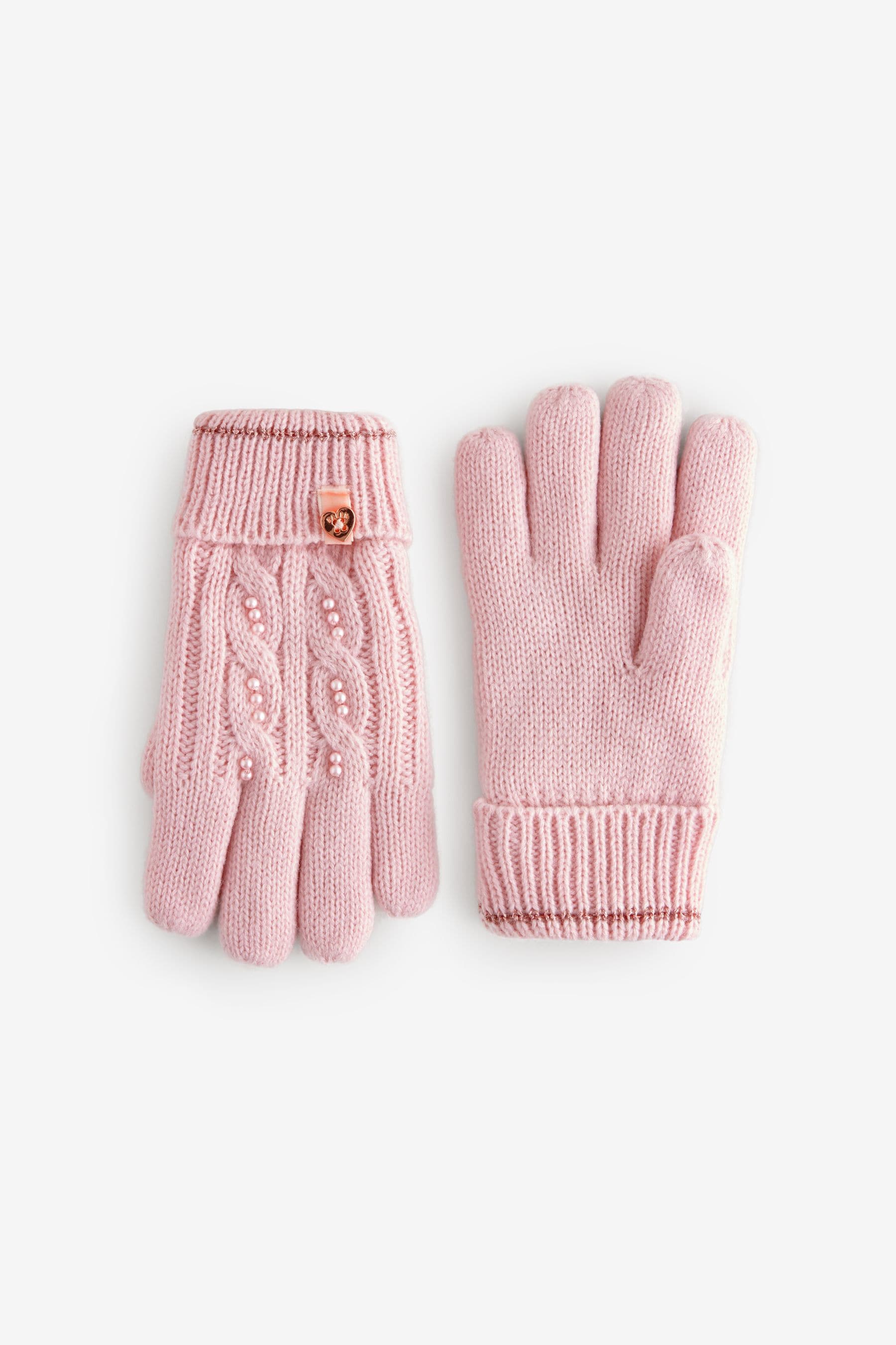 Baker by Ted Baker Girls Pink Knited Pom Hat And Gloves Set