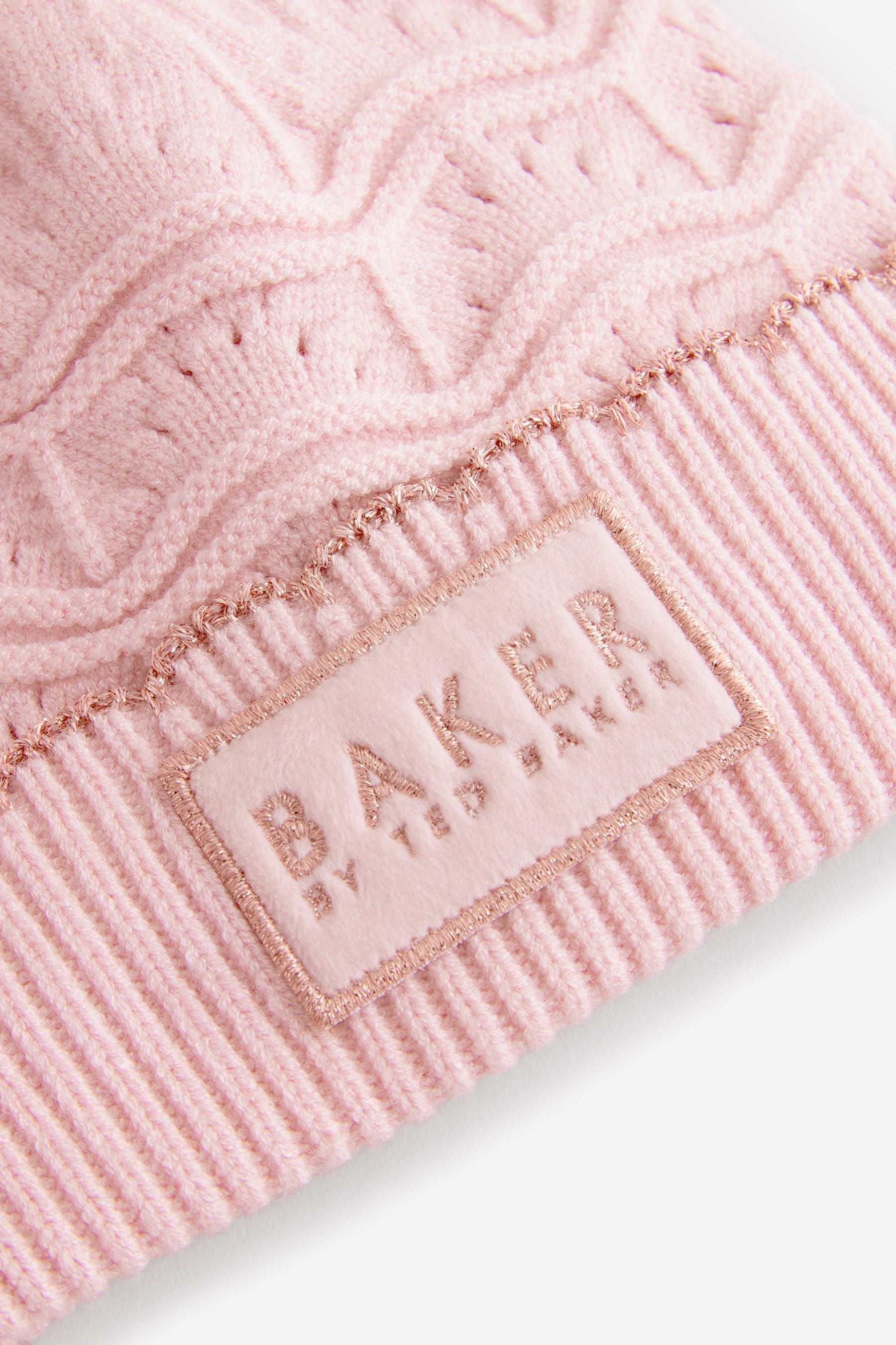 Baker By Ted Baker Girls Pink Scallop Knited Pom Hat and Mittens Set