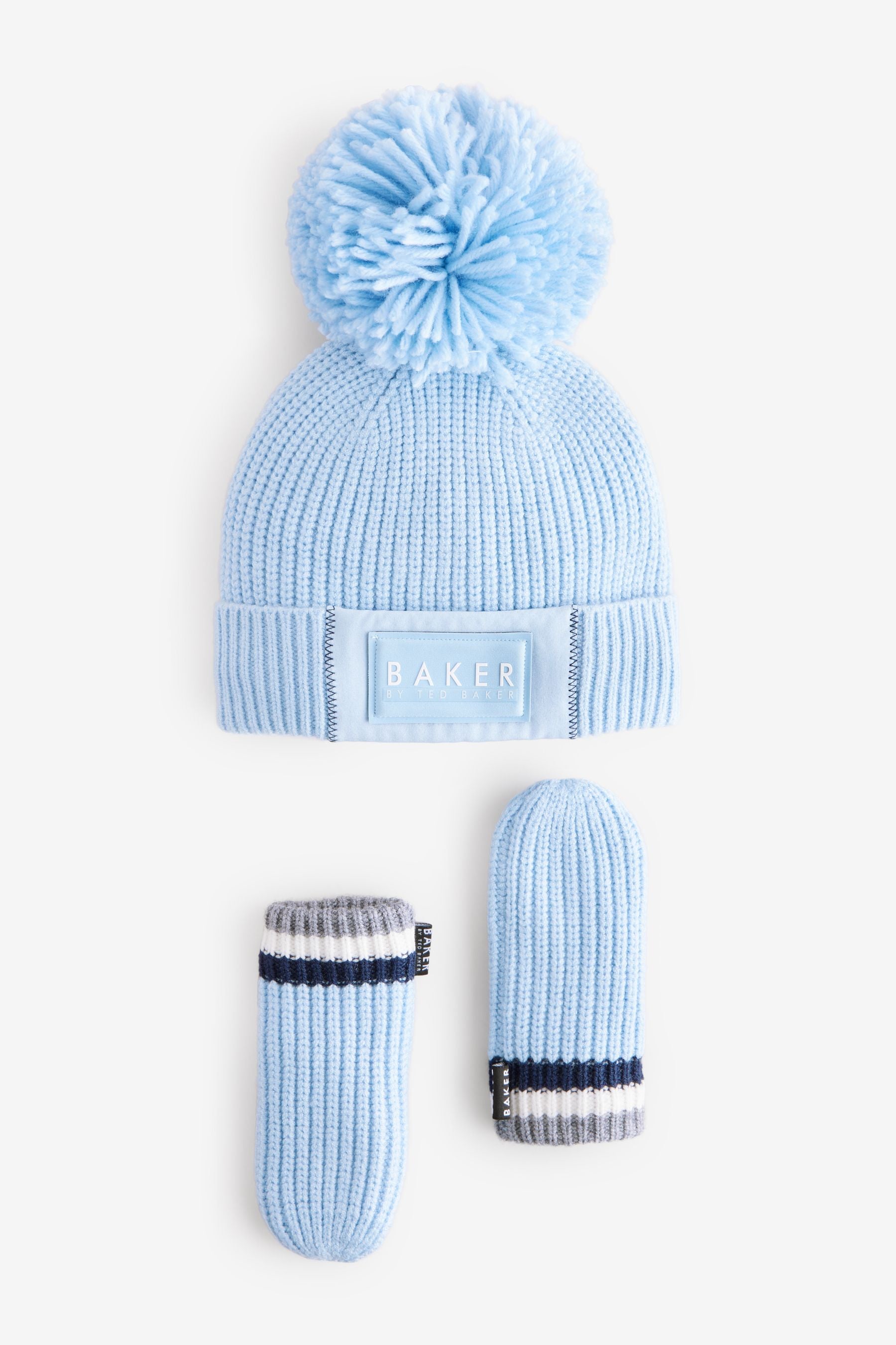 Baker by Ted Baker Boys Navy Pom Beanie And Mittens Set