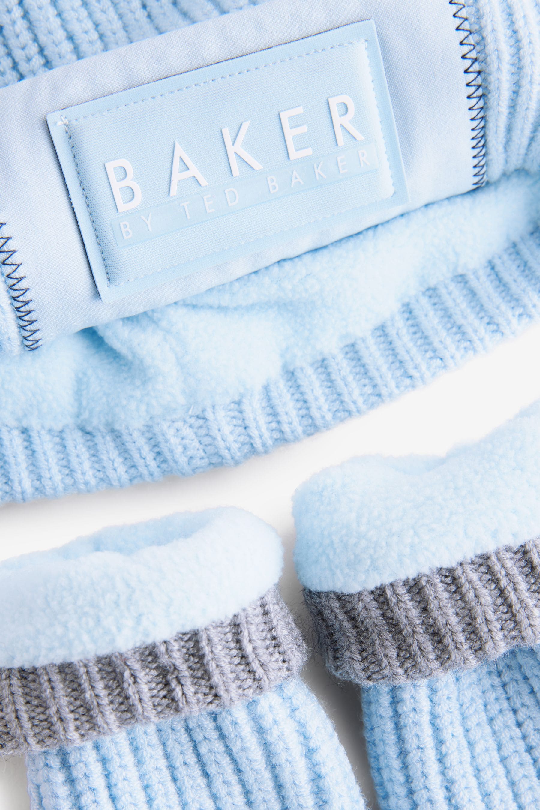 Baker by Ted Baker Boys Navy Pom Beanie And Mittens Set