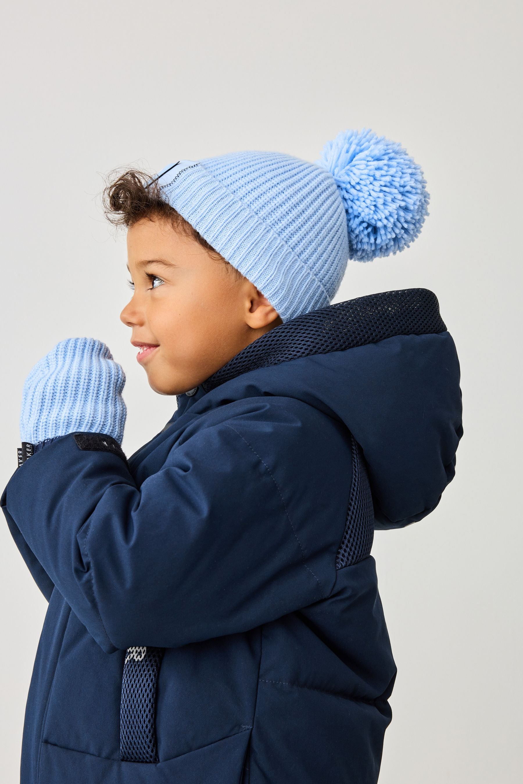 Baker by Ted Baker Boys Navy Pom Beanie And Mittens Set