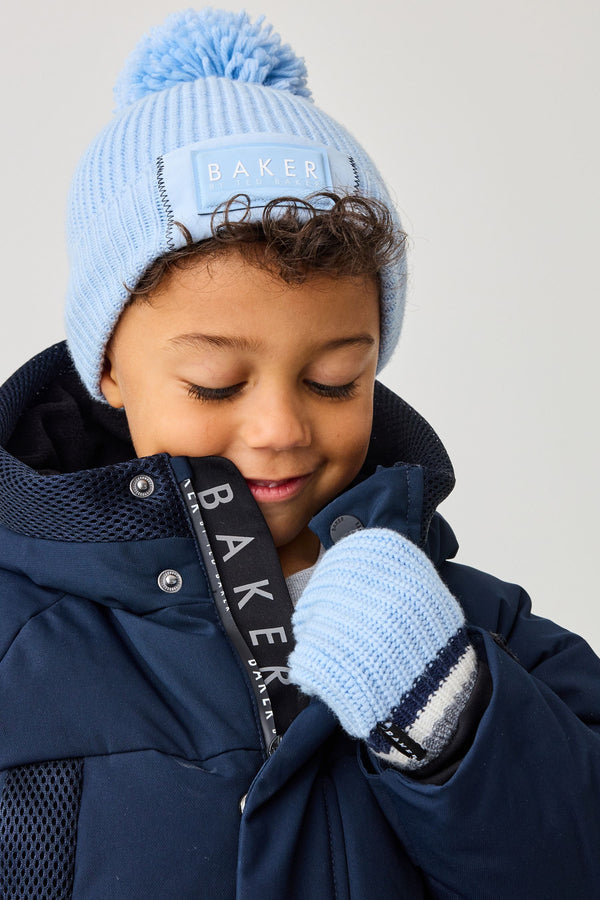 Blue Baker by Ted Baker Boys Navy Pom Beanie And Mittens Set