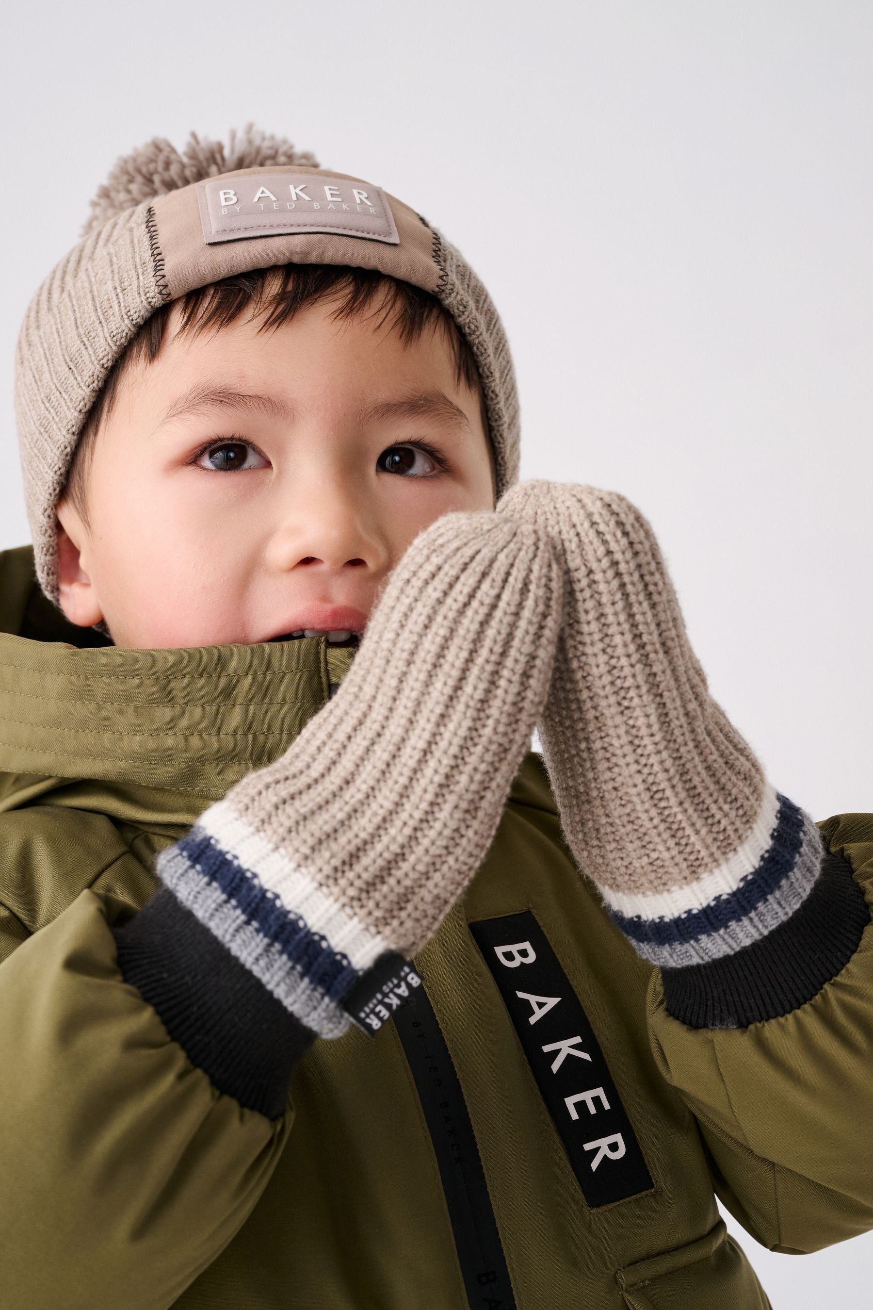 Baker by Ted Baker Boys Navy Pom Beanie And Mittens Set