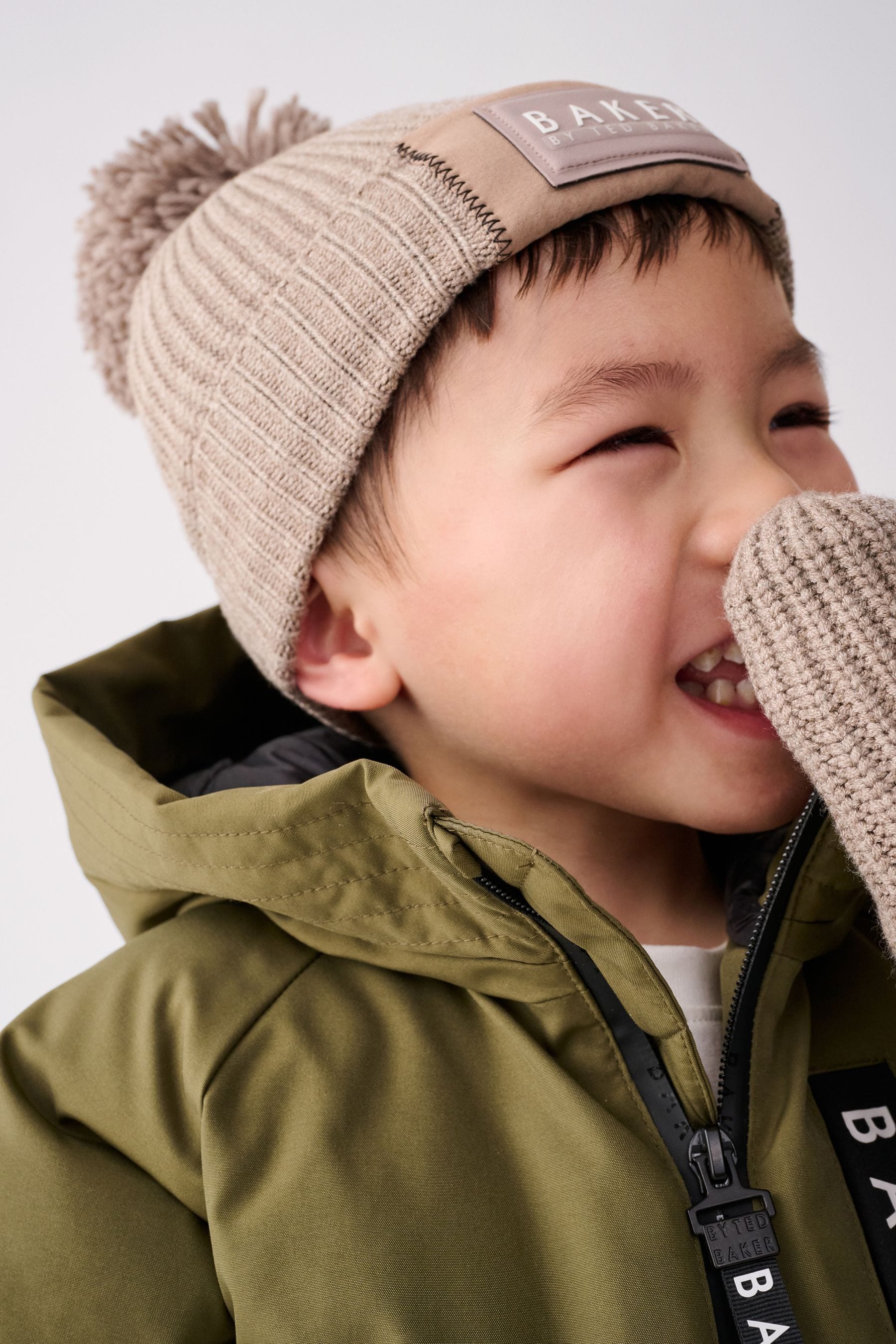 Baker by Ted Baker Boys Navy Pom Beanie And Mittens Set