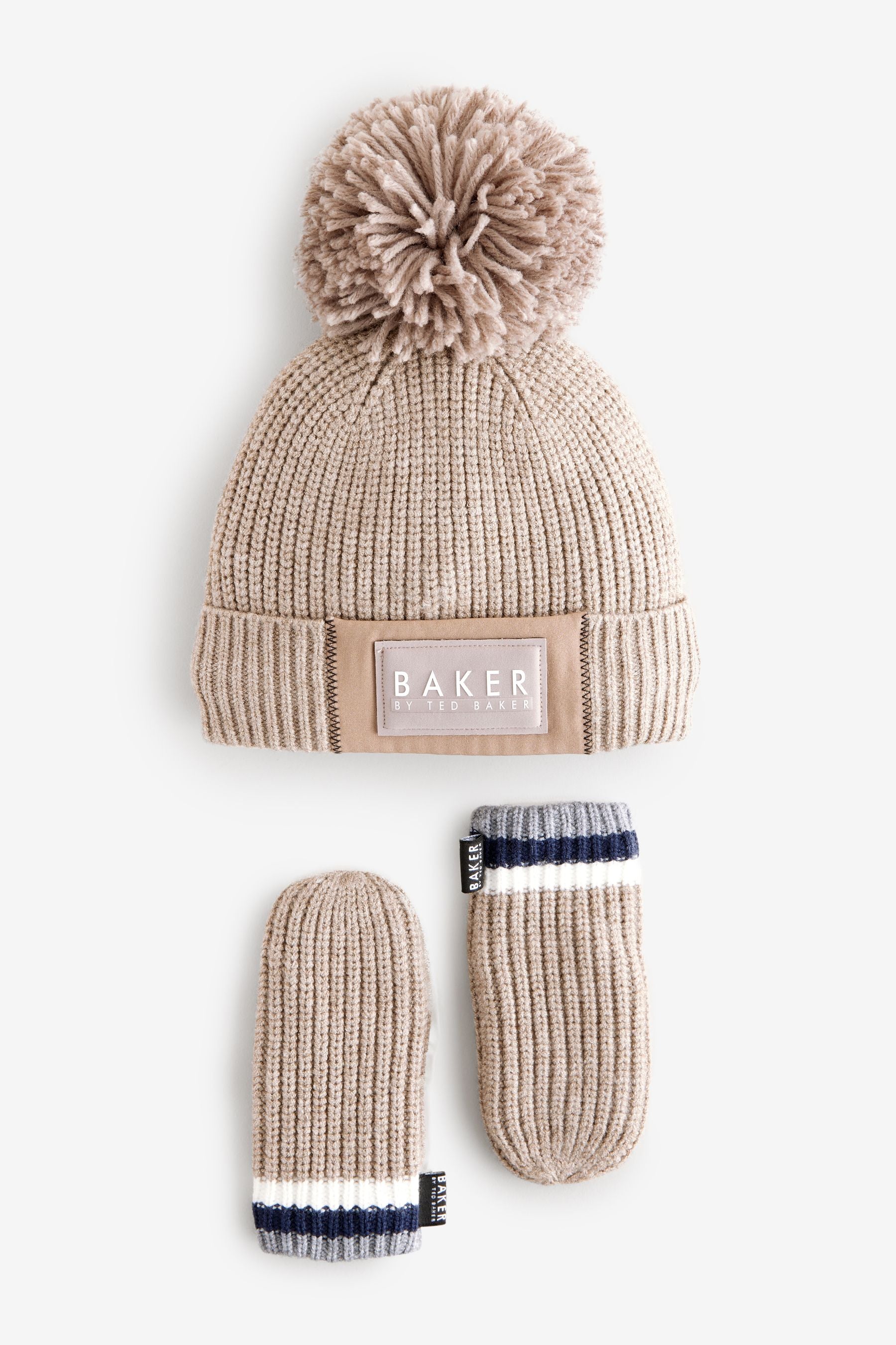 Baker by Ted Baker Boys Navy Pom Beanie And Mittens Set