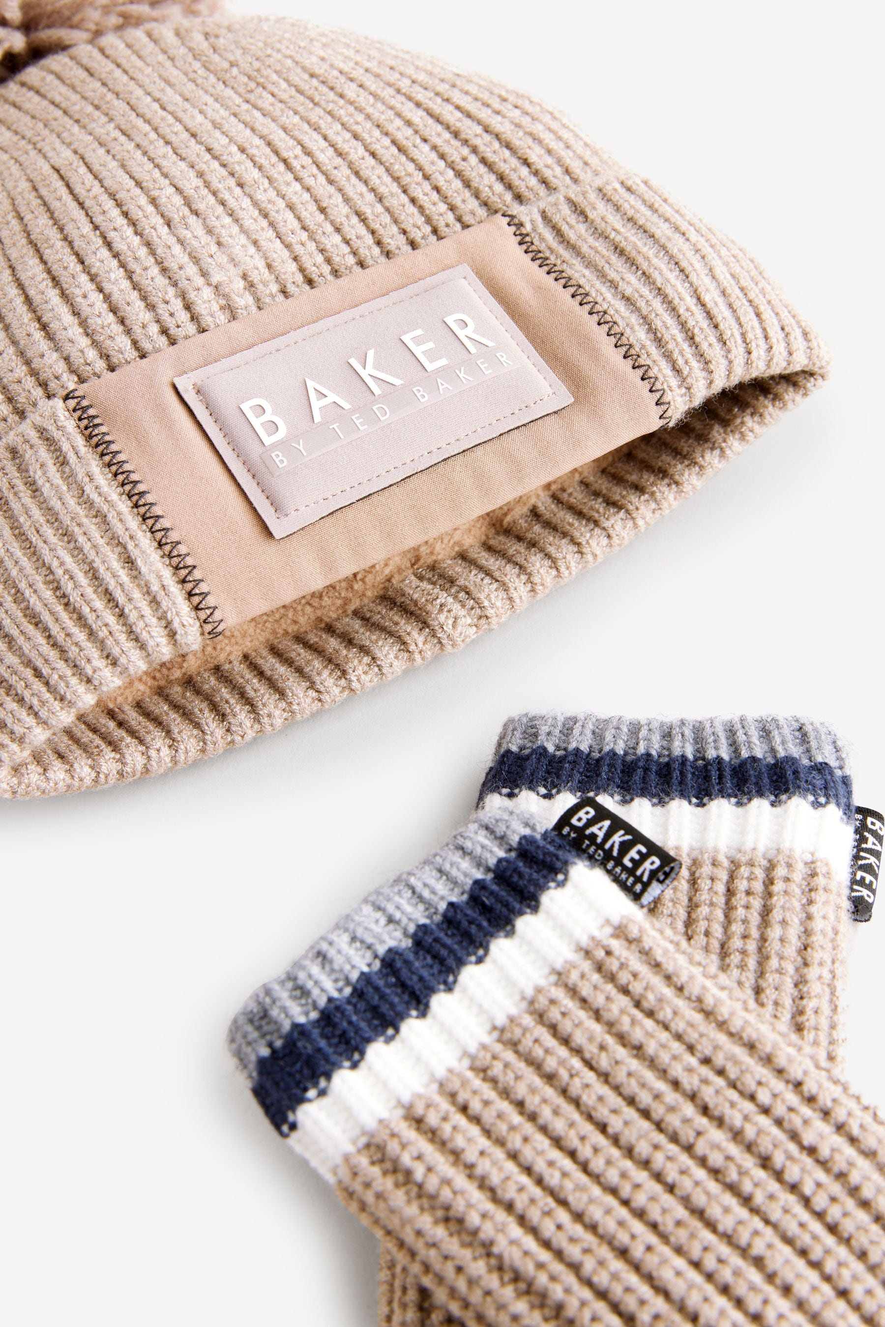 Baker by Ted Baker Boys Navy Pom Beanie And Mittens Set