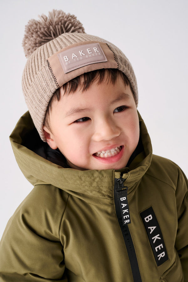 Neutral Baker by Ted Baker Boys Navy Pom Beanie And Mittens Set