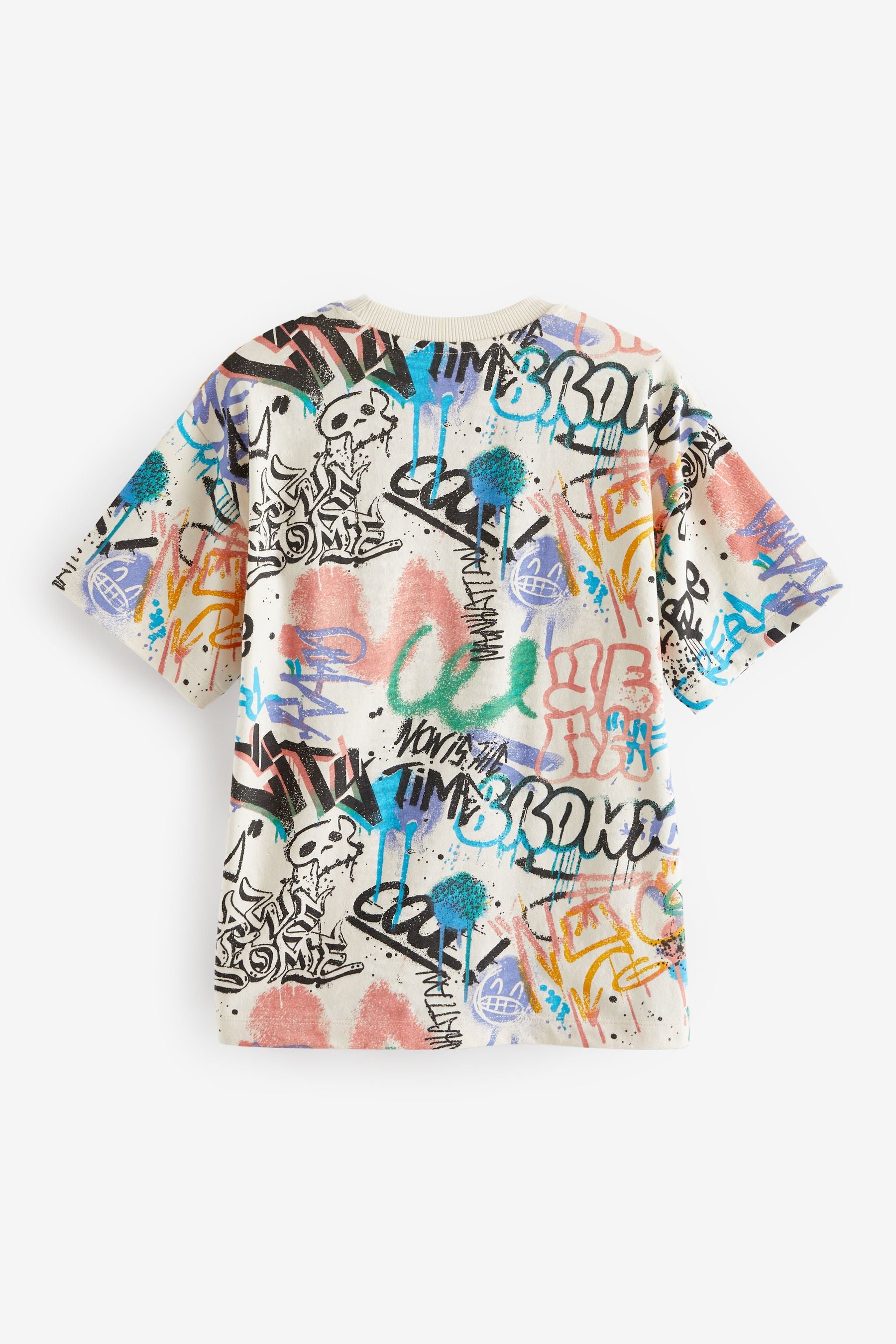 Ecru Cream Graffiti All-Over Print Short Sleeves 100% Cotton T-Shirt (3-16yrs)