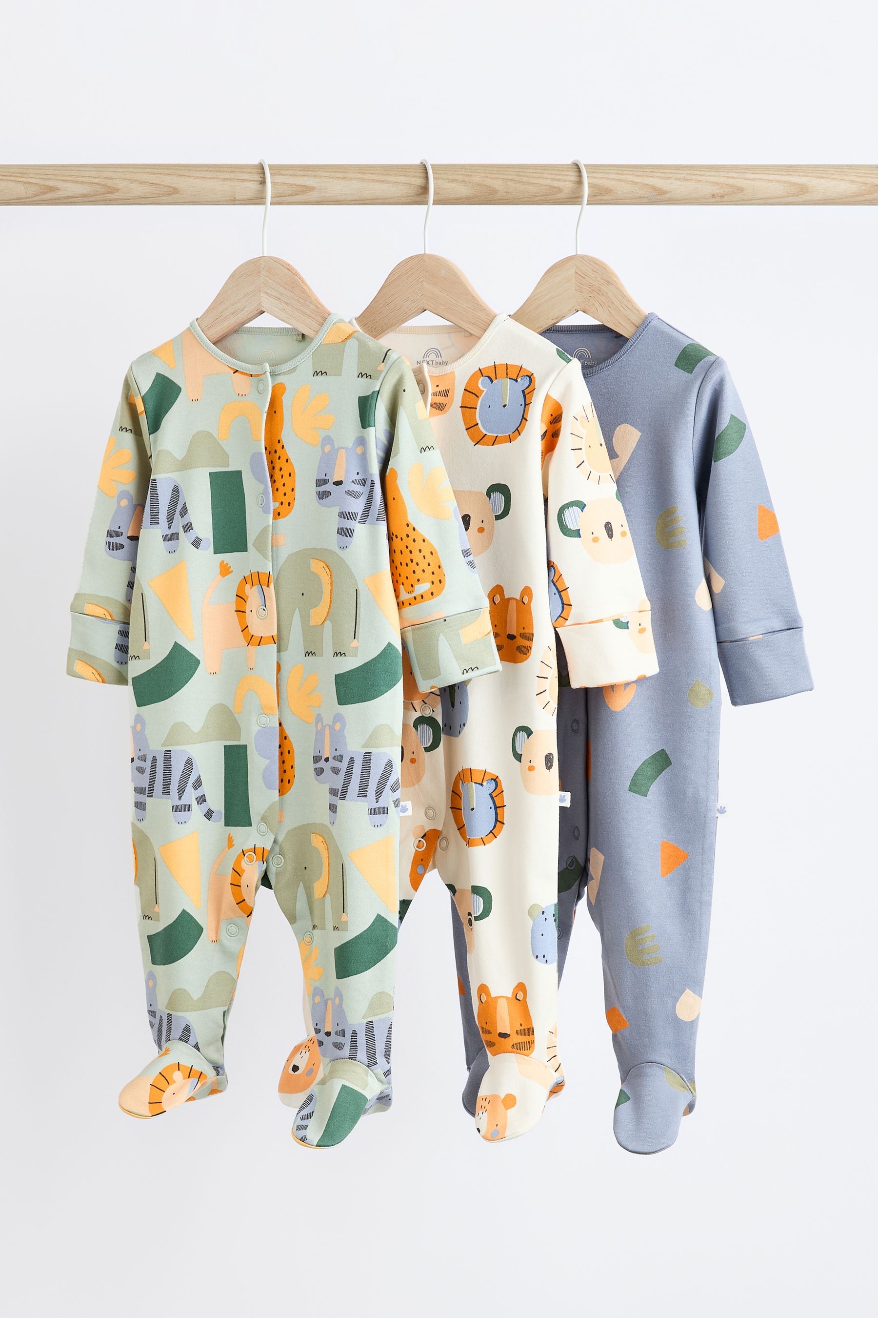 Muted Character Baby Sleepsuits 3 Pack (0mths-3yrs)