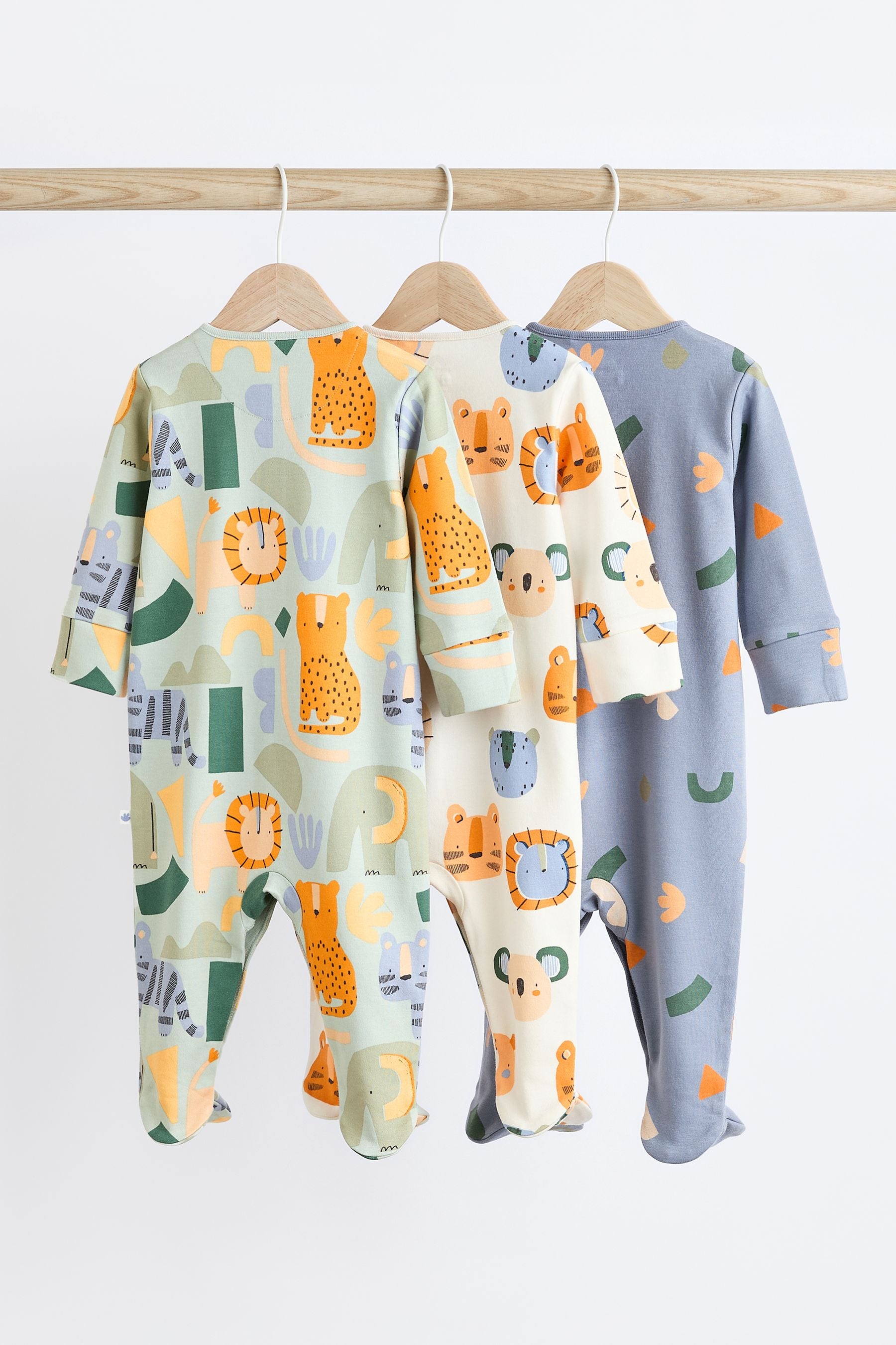 Muted Character Baby Sleepsuits 3 Pack (0mths-3yrs)