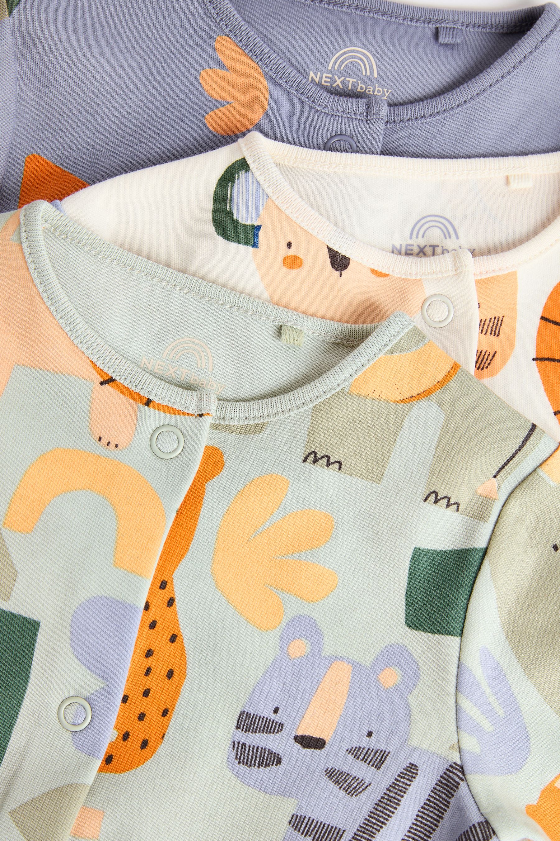 Muted Character Baby Sleepsuits 3 Pack (0mths-3yrs)