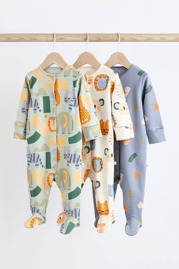 Muted Character Baby 100% Cotton Sleepsuits 3 Pack (0-2yrs)