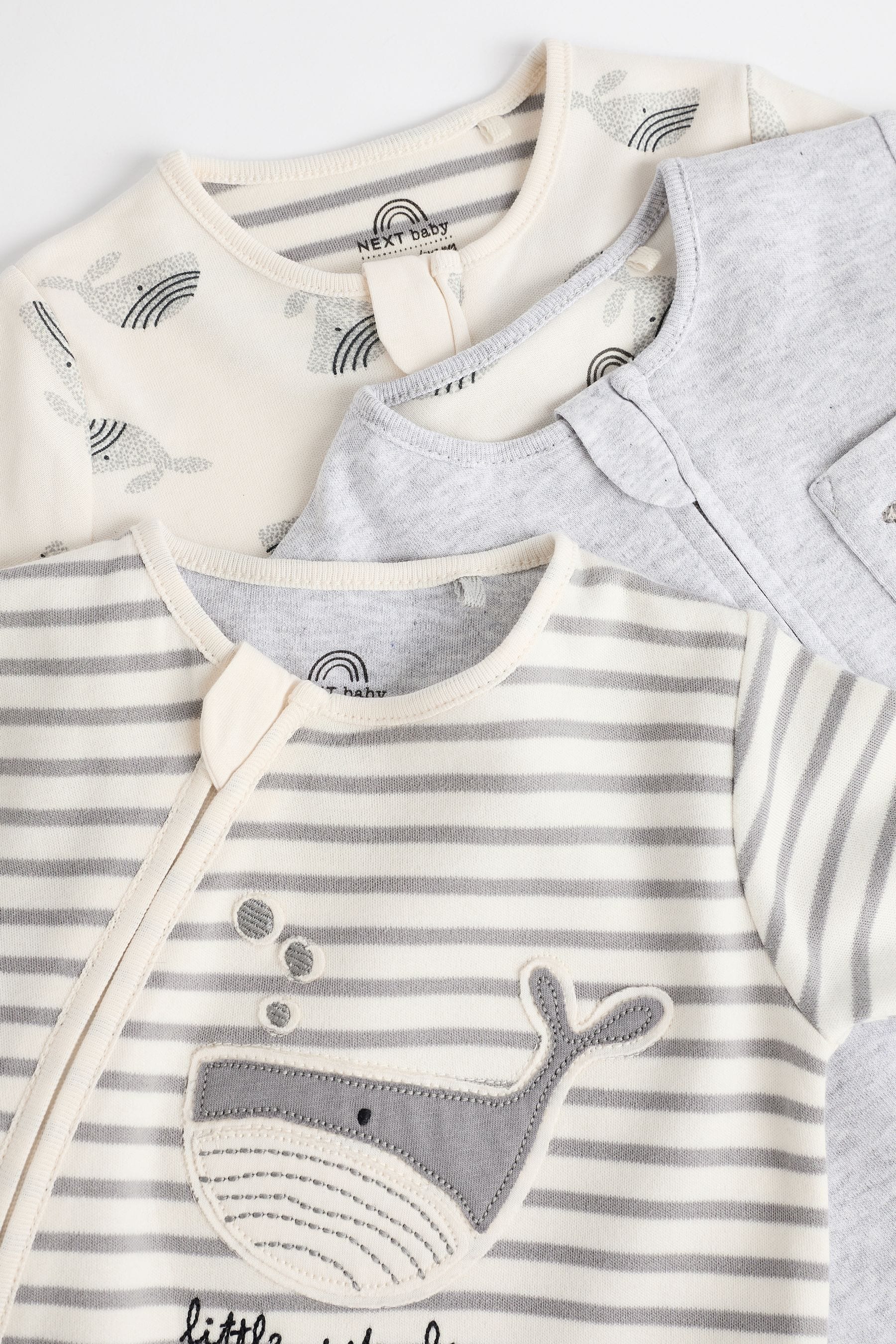 Grey Whale Baby 2 Way Zip Sleepsuits 3 Pack (0mths-2yrs)