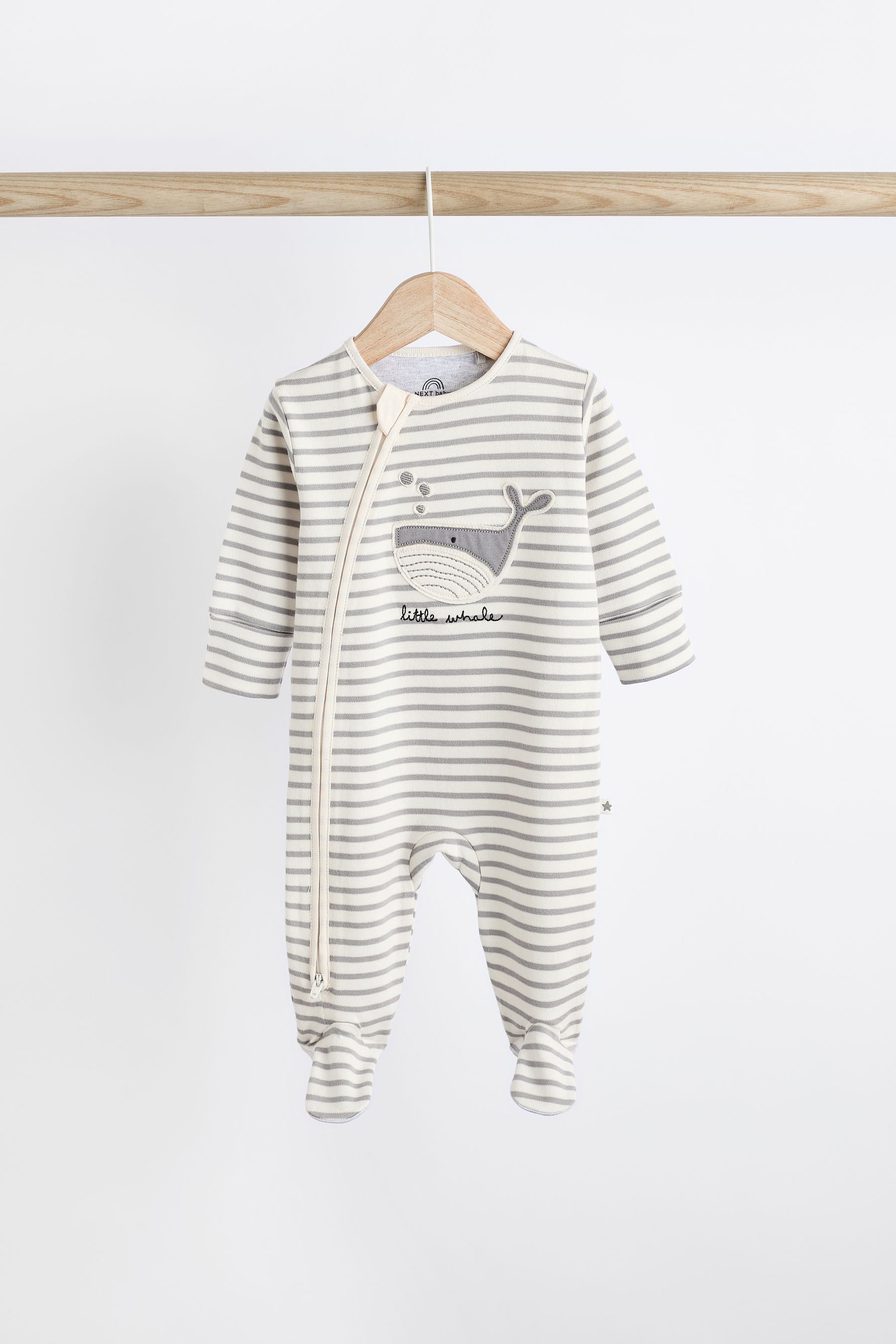 Grey Whale Baby 2 Way Zip Sleepsuits 3 Pack (0mths-2yrs)