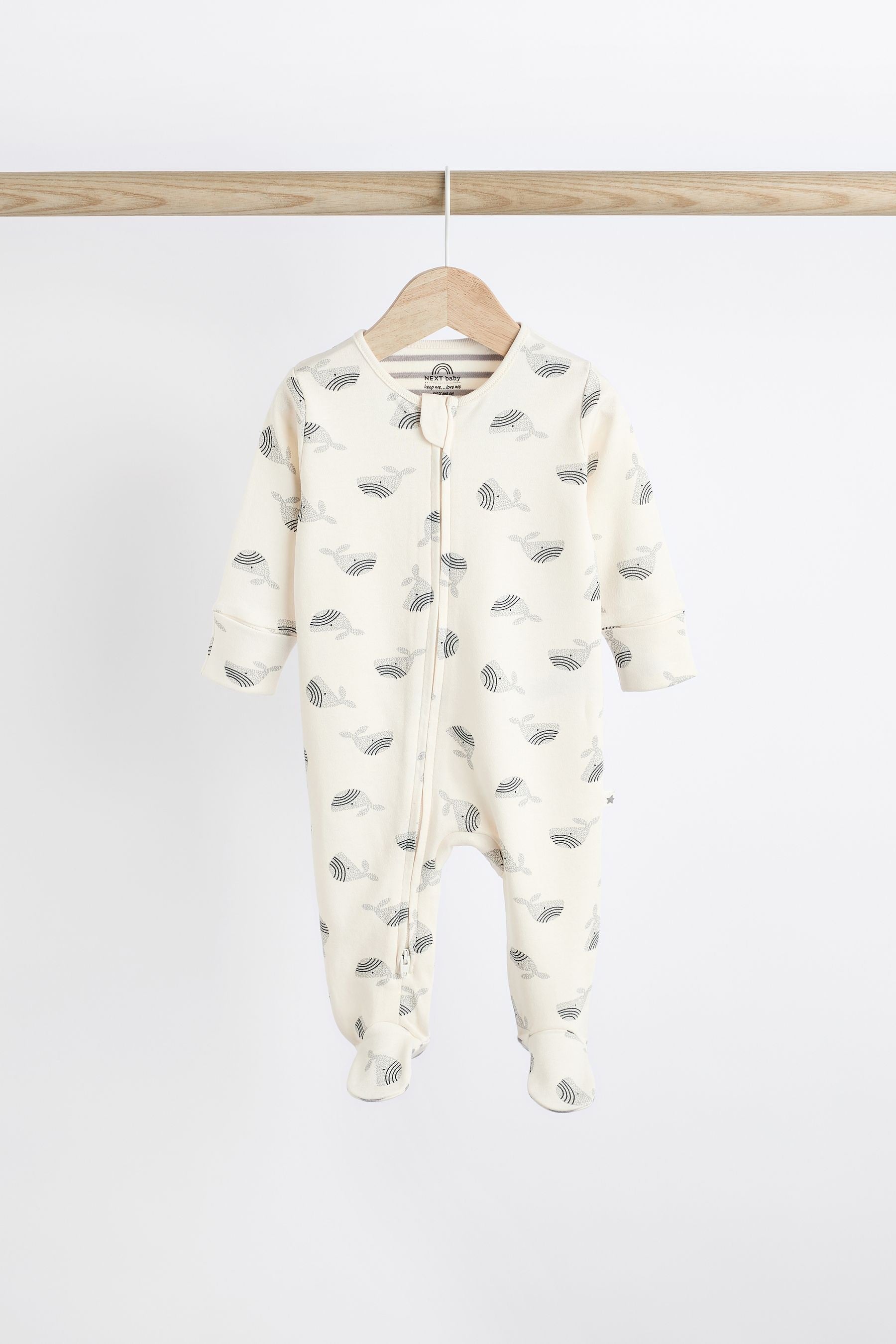 Grey Whale Baby 2 Way Zip Sleepsuits 3 Pack (0mths-2yrs)