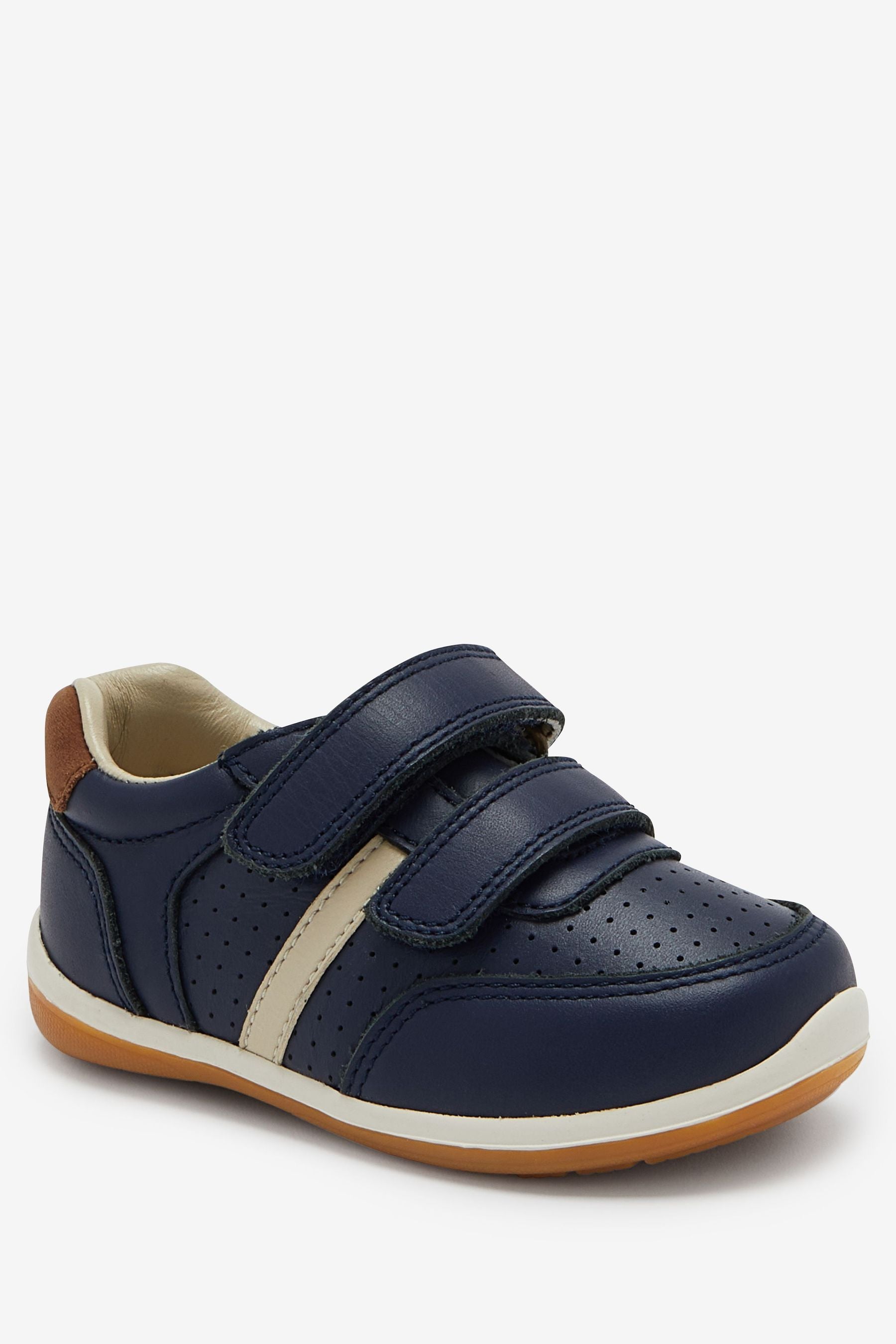 Navy Wide Fit (G) Touch Fastening Leather First Walker Baby Shoes