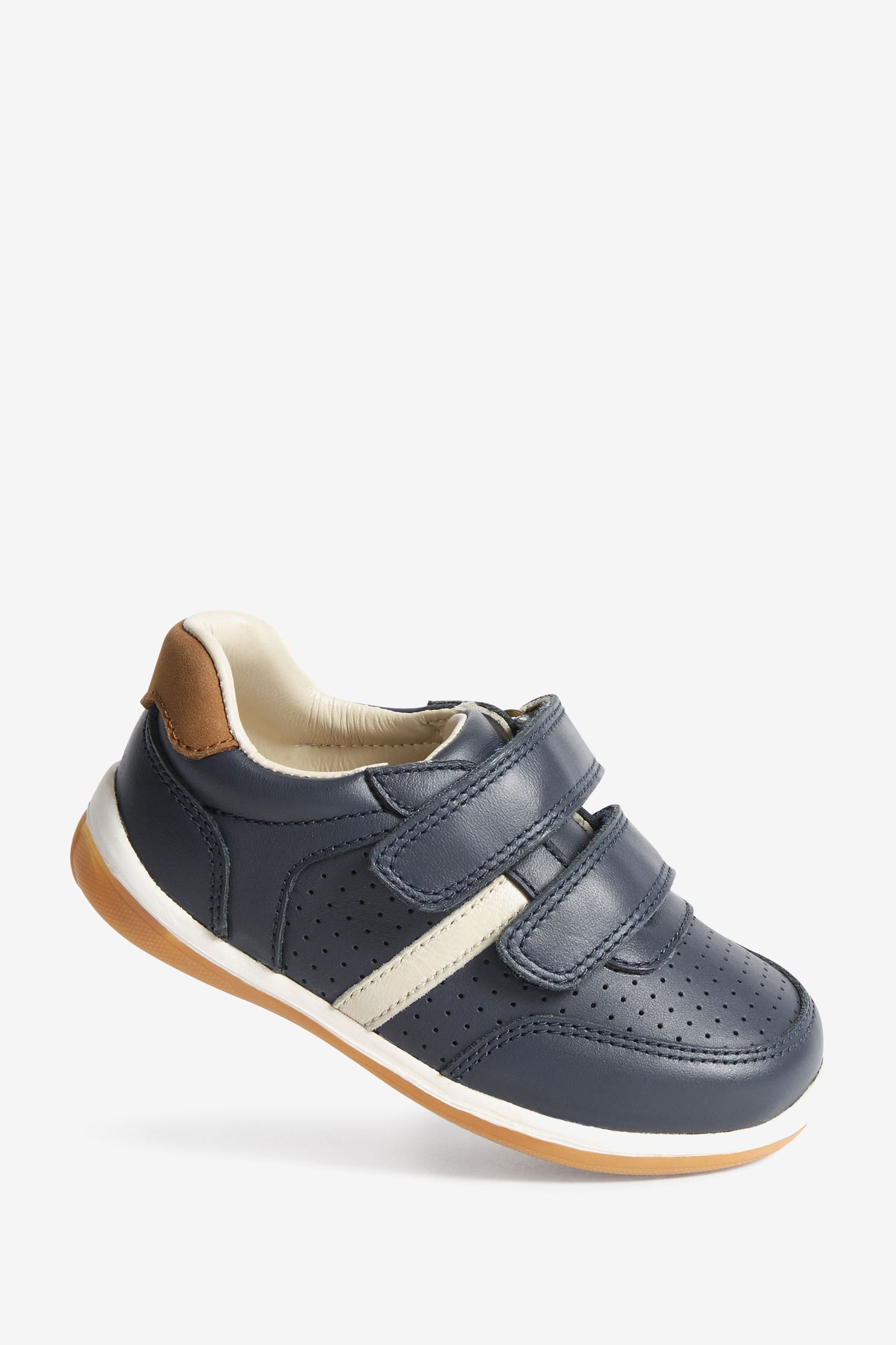 Navy Wide Fit (G) Touch Fastening Leather First Walker Baby Shoes