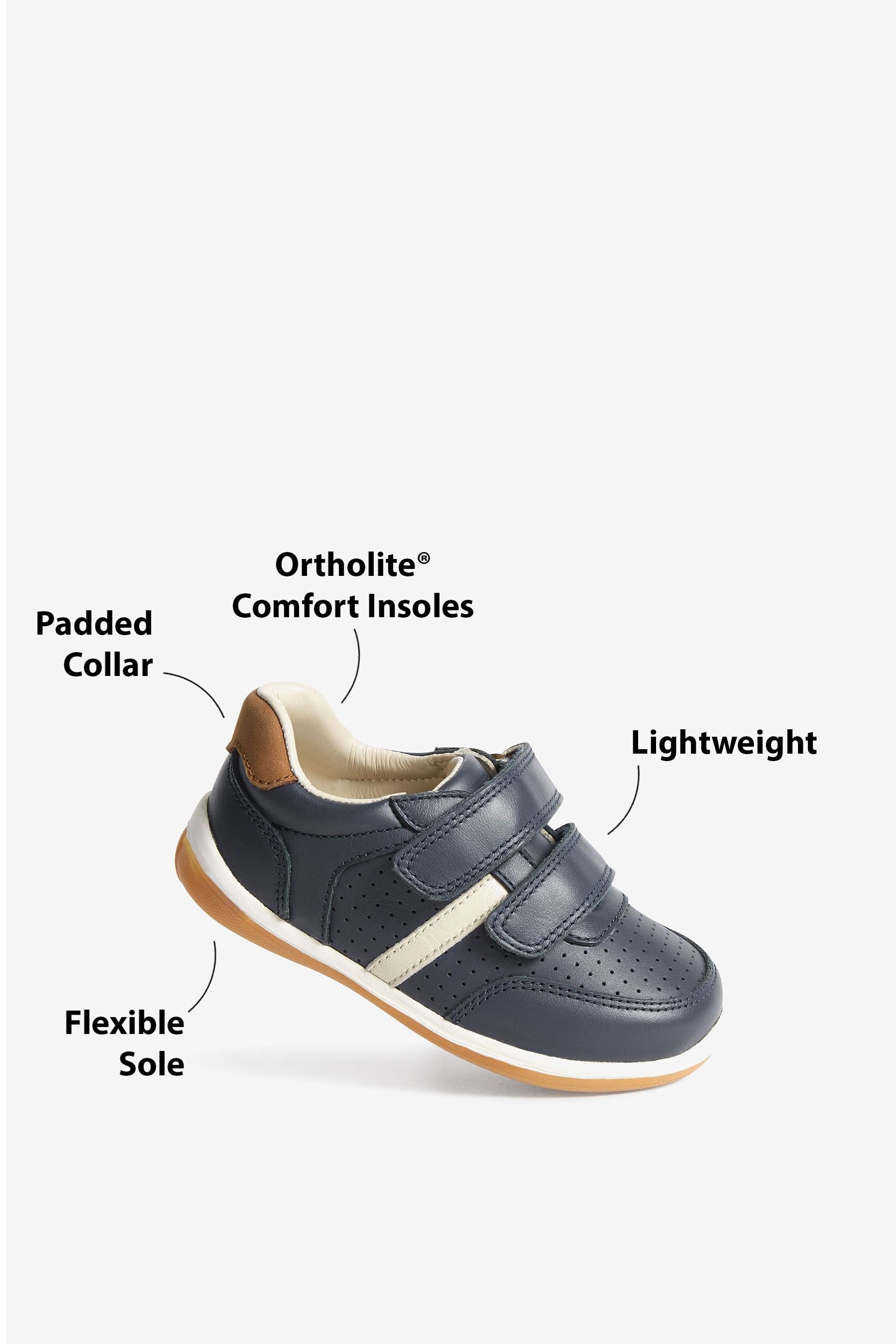 Navy Wide Fit (G) Touch Fastening Leather First Walker Baby Shoes