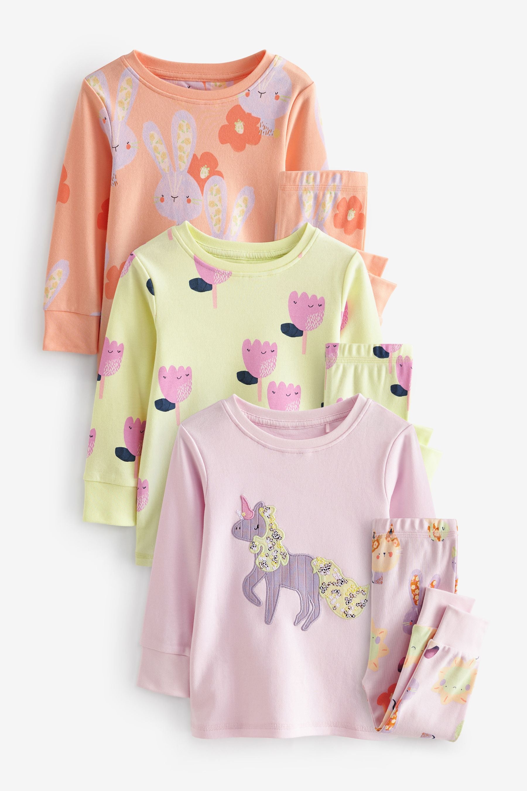 Orange/ Green/ Purple Unicorn Pyjamas 3 Pack (9mths-8yrs)