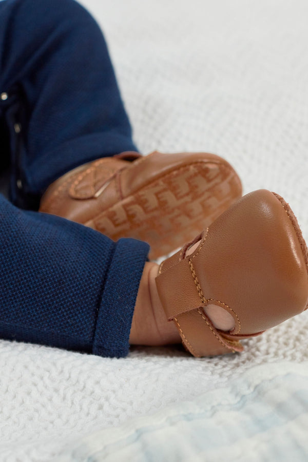 Tan Brown Leather T-Bar Baby Shoes (0-24mths)