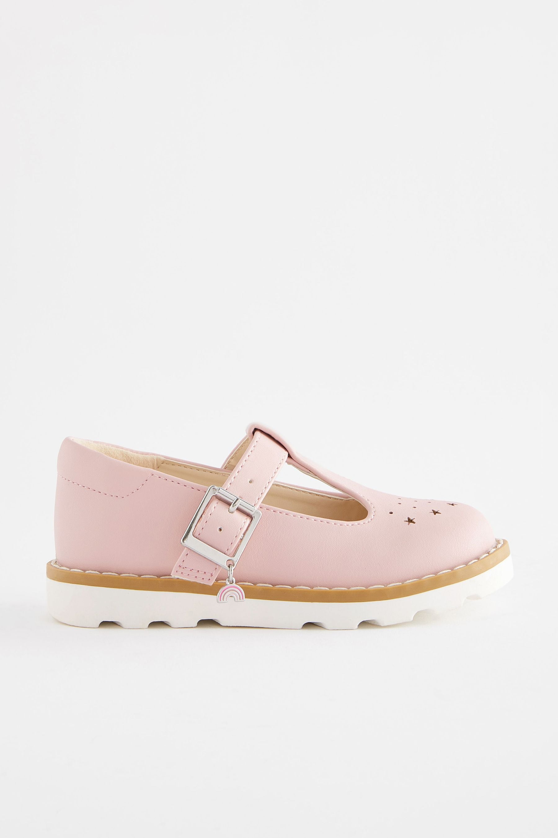 Pink Wide Fit (G) T-Bar Adjustable Buckle Shoes