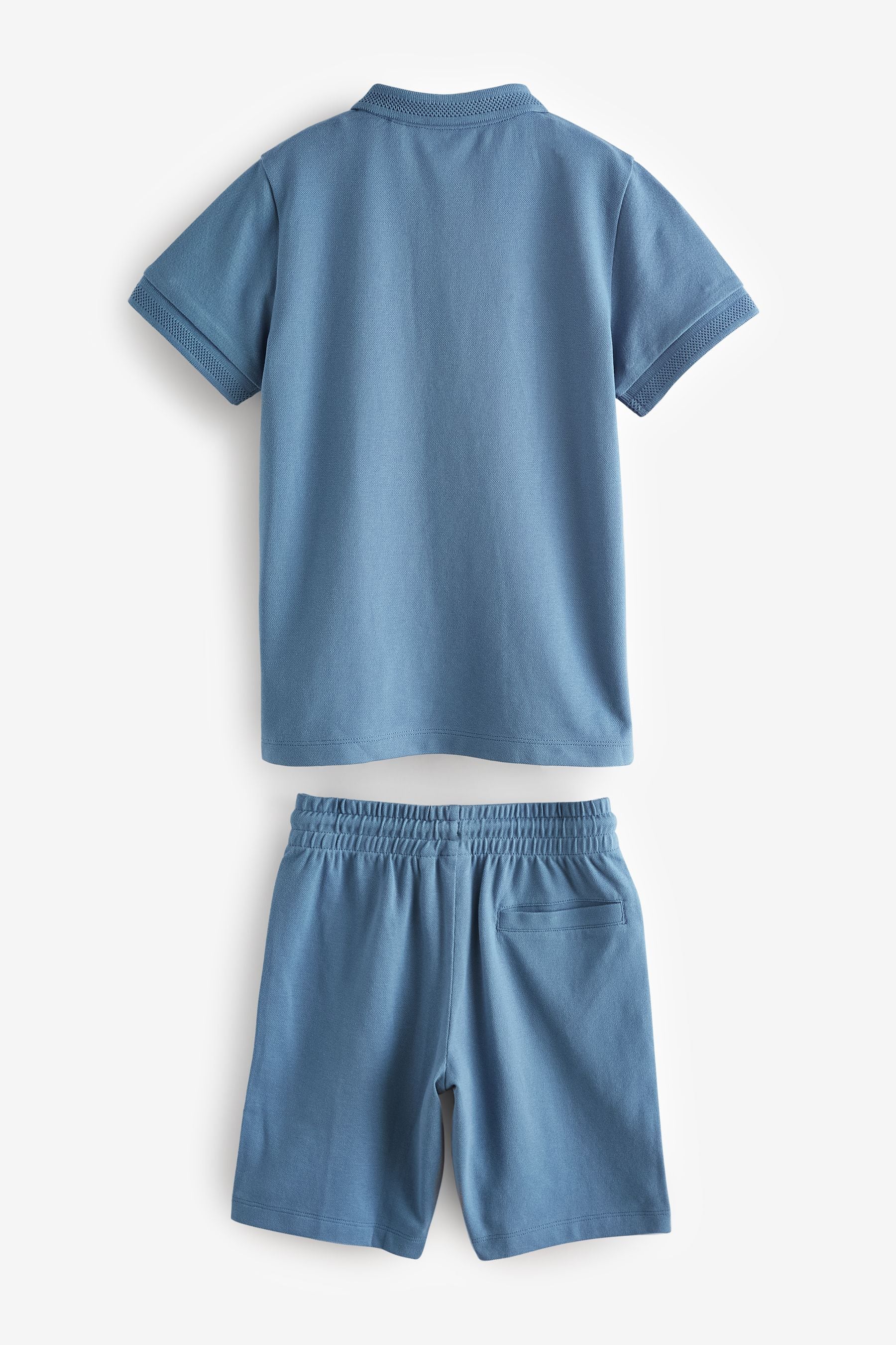 Blue Zip Neck Polo 100% Cotton Shirt And Shorts Set (3-16yrs)