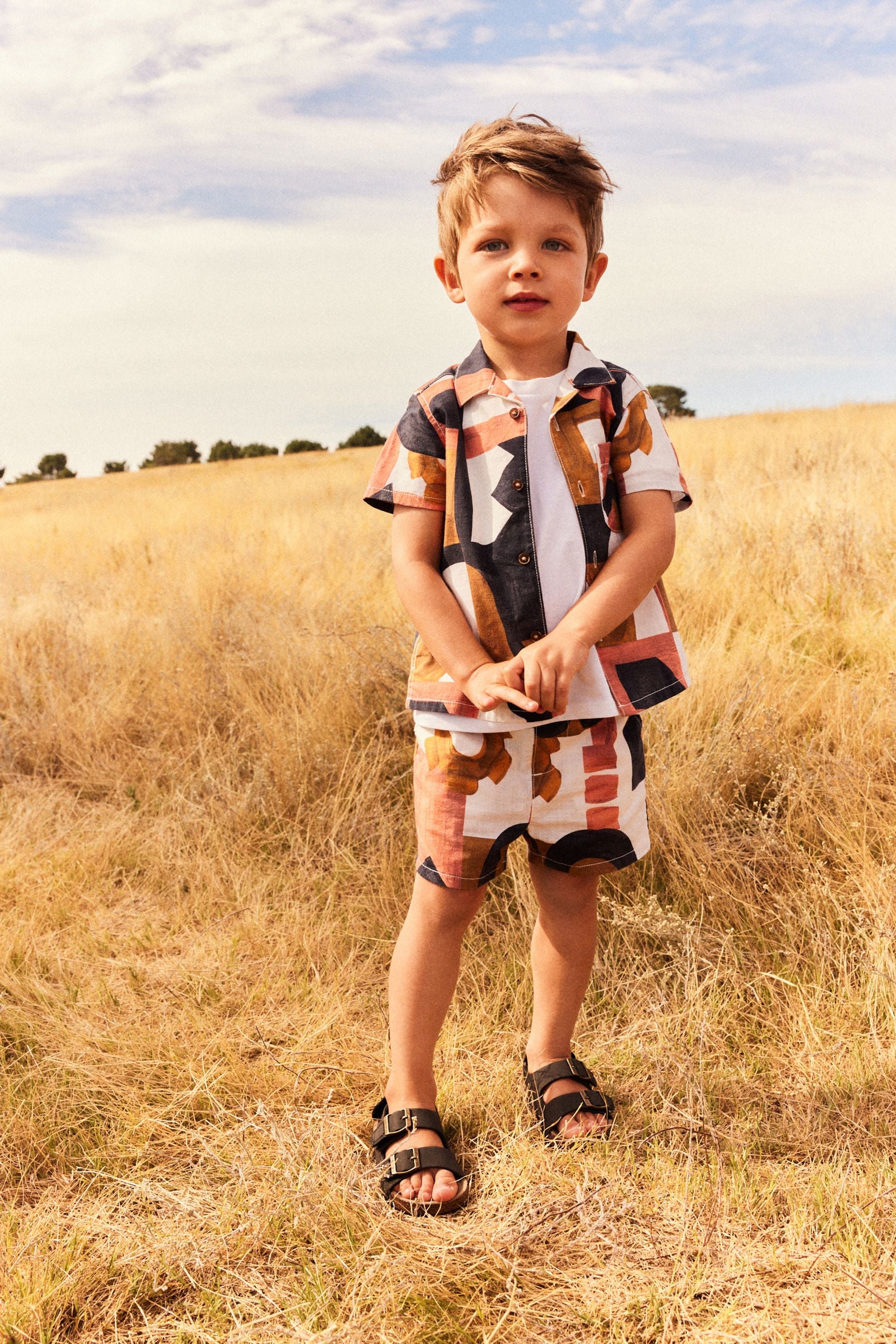 Tan Brown 100% Cotton Short Sleeves Printed Shirt and Shorts Set (3mths-12yrs)